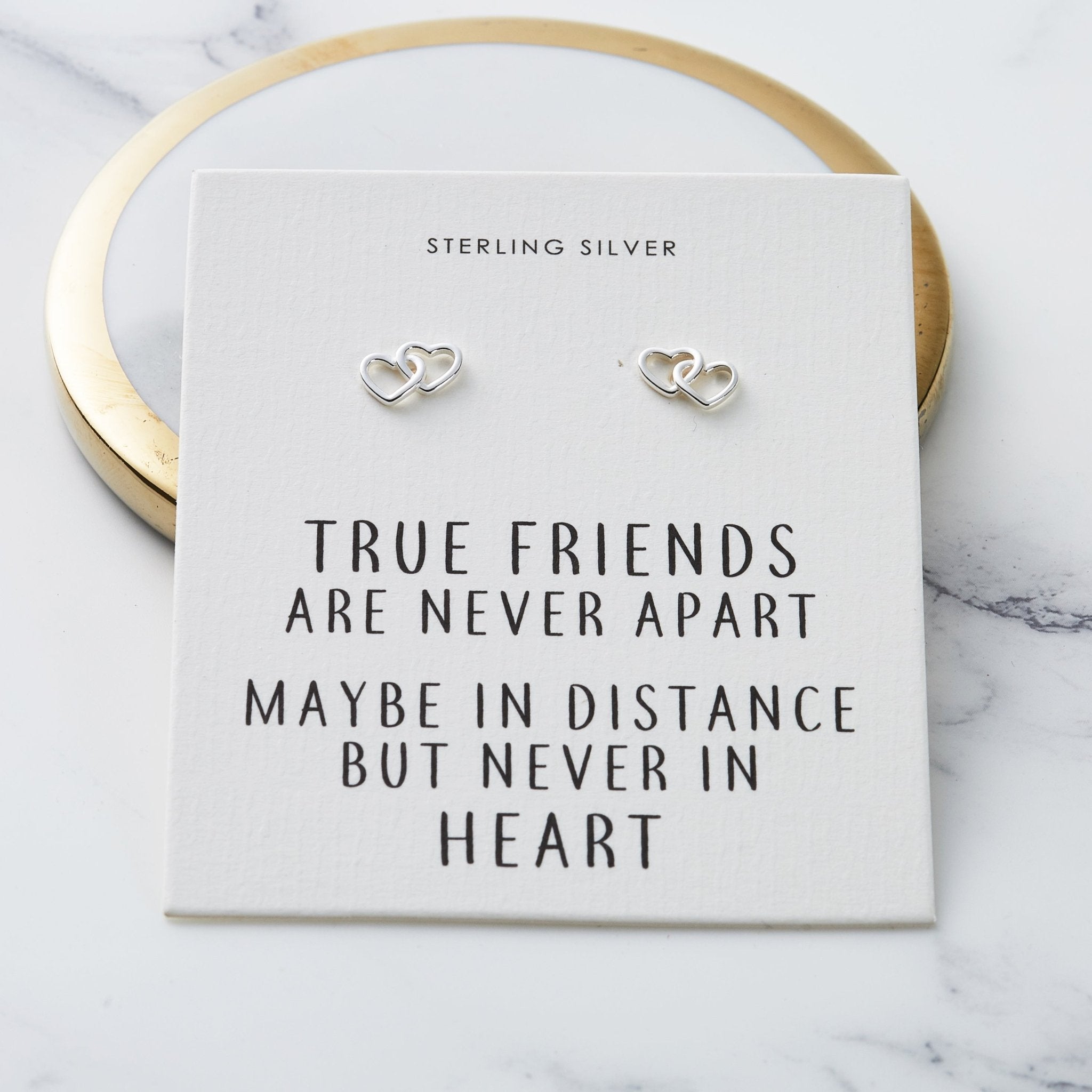 Sterling Silver True Friends Heart Link Earrings with Quote Card