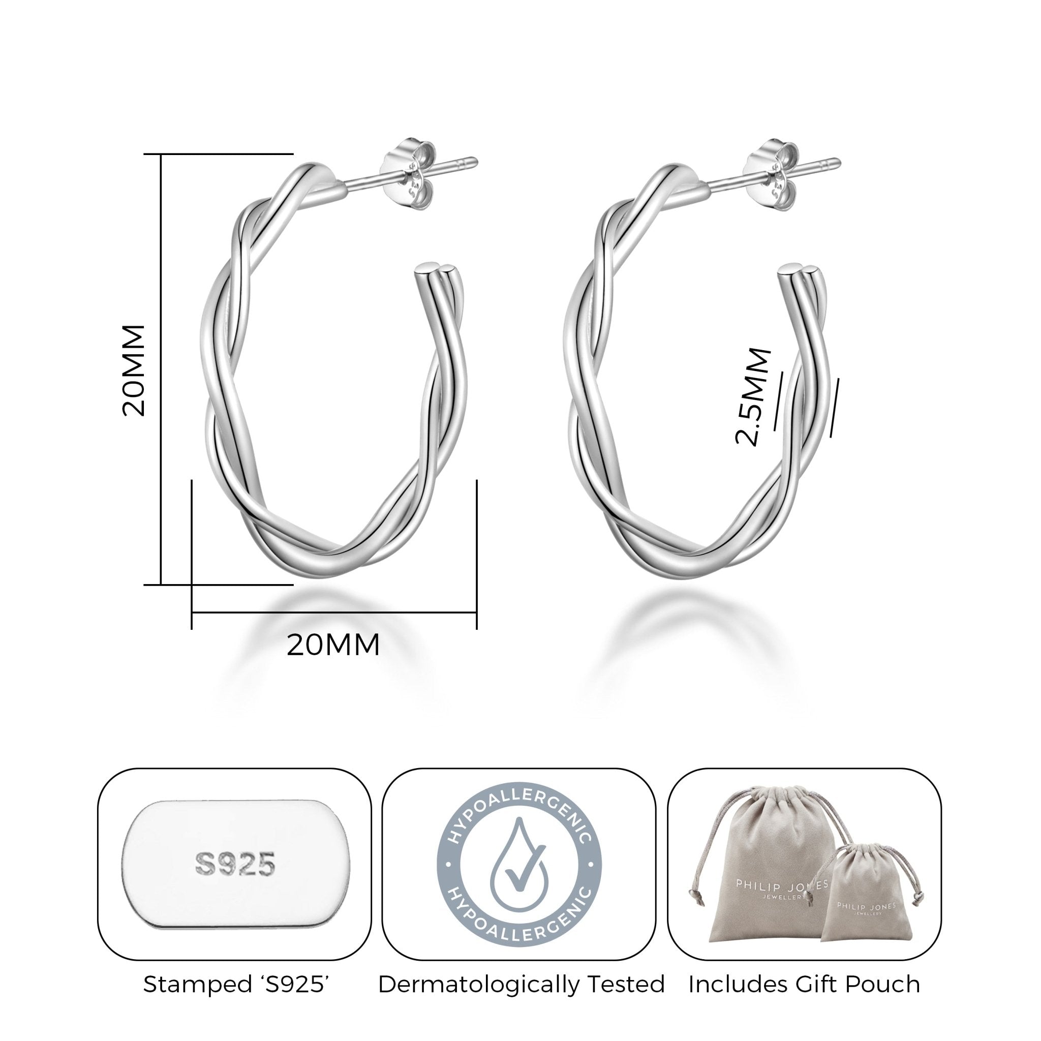 Sterling Silver Twisted Knot Hoop Earrings
