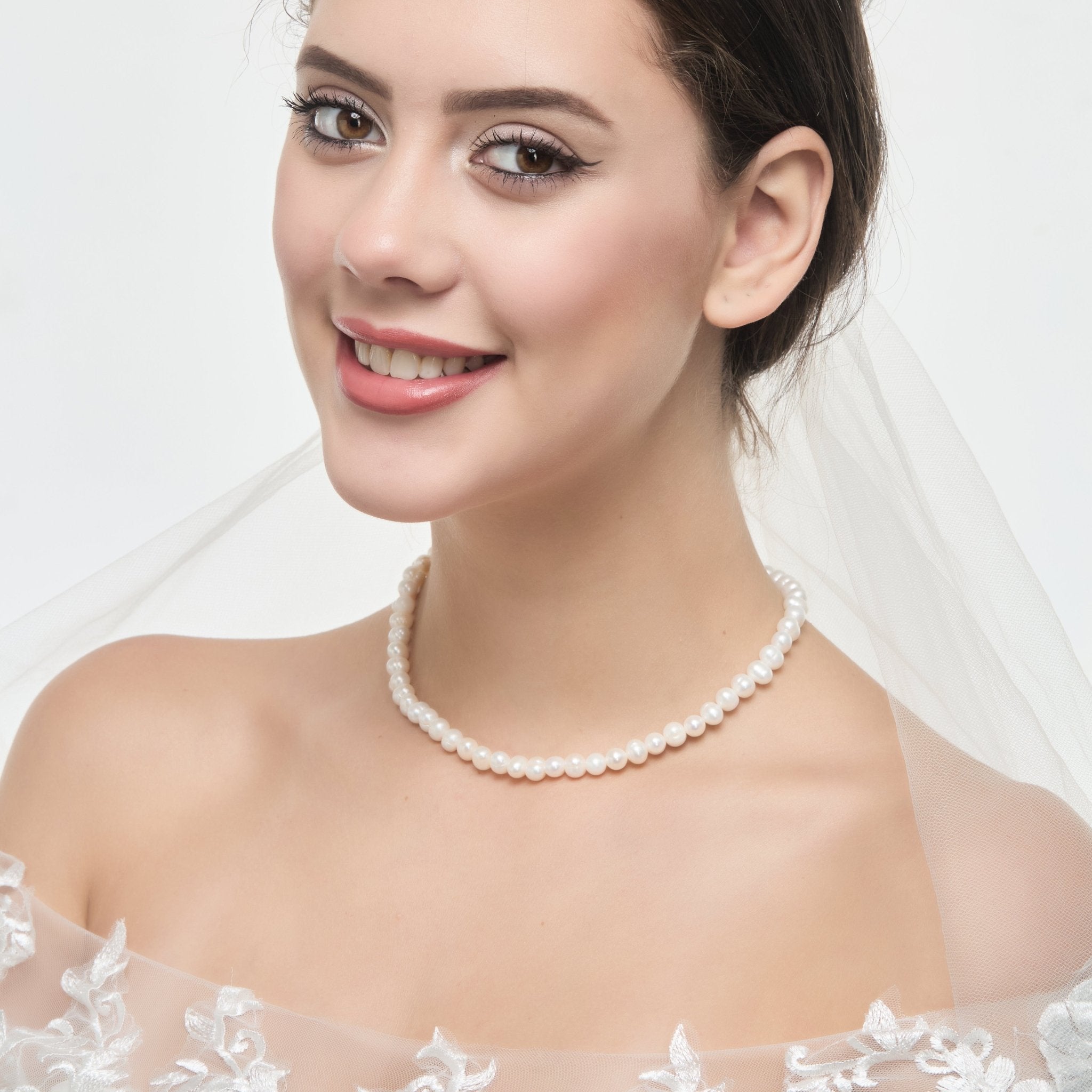 Sterling Silver White Freshwater Pearl Strand Choker Necklace