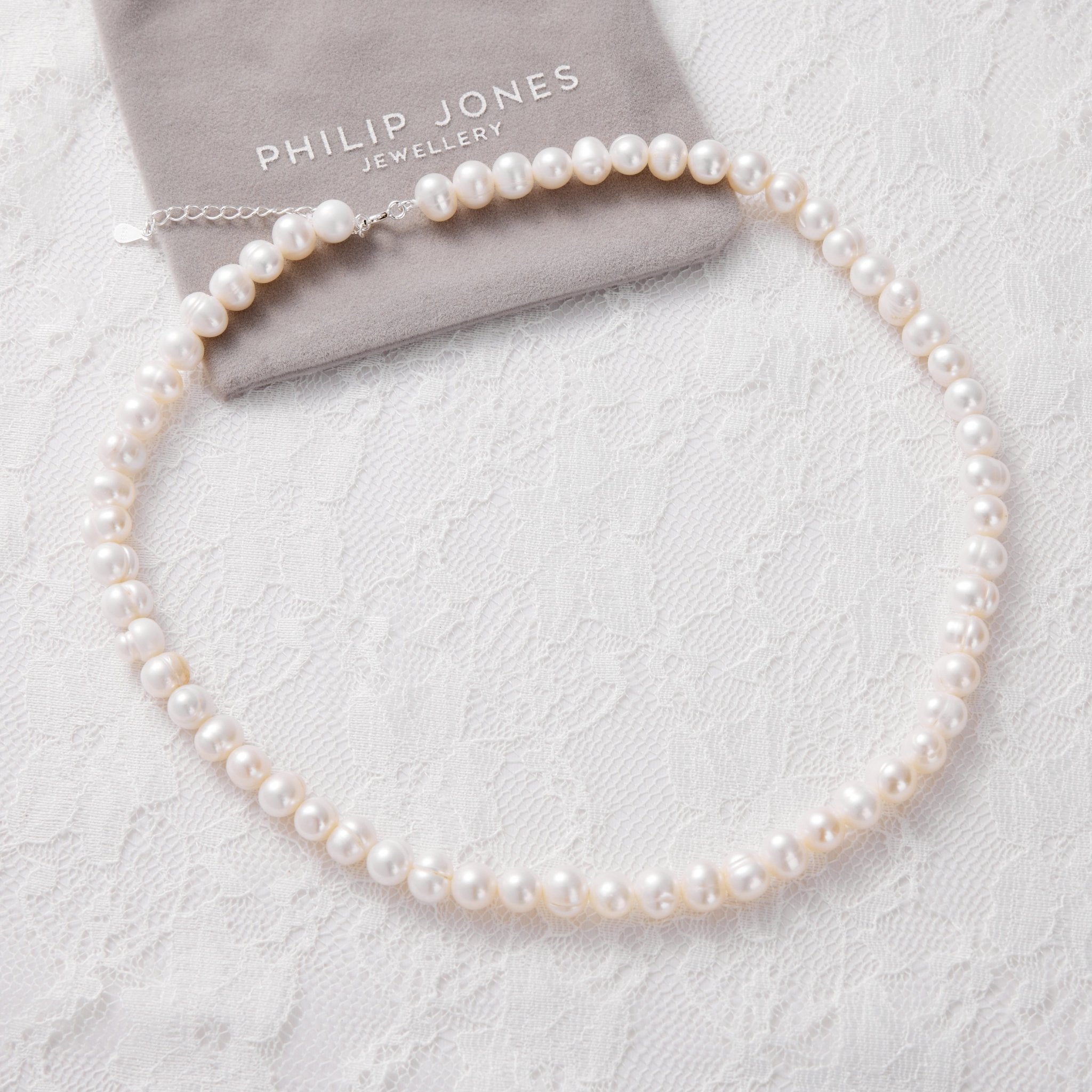 Sterling Silver White Freshwater Pearl Strand Choker Necklace