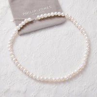 Sterling Silver White Freshwater Pearl Strand Choker Necklace