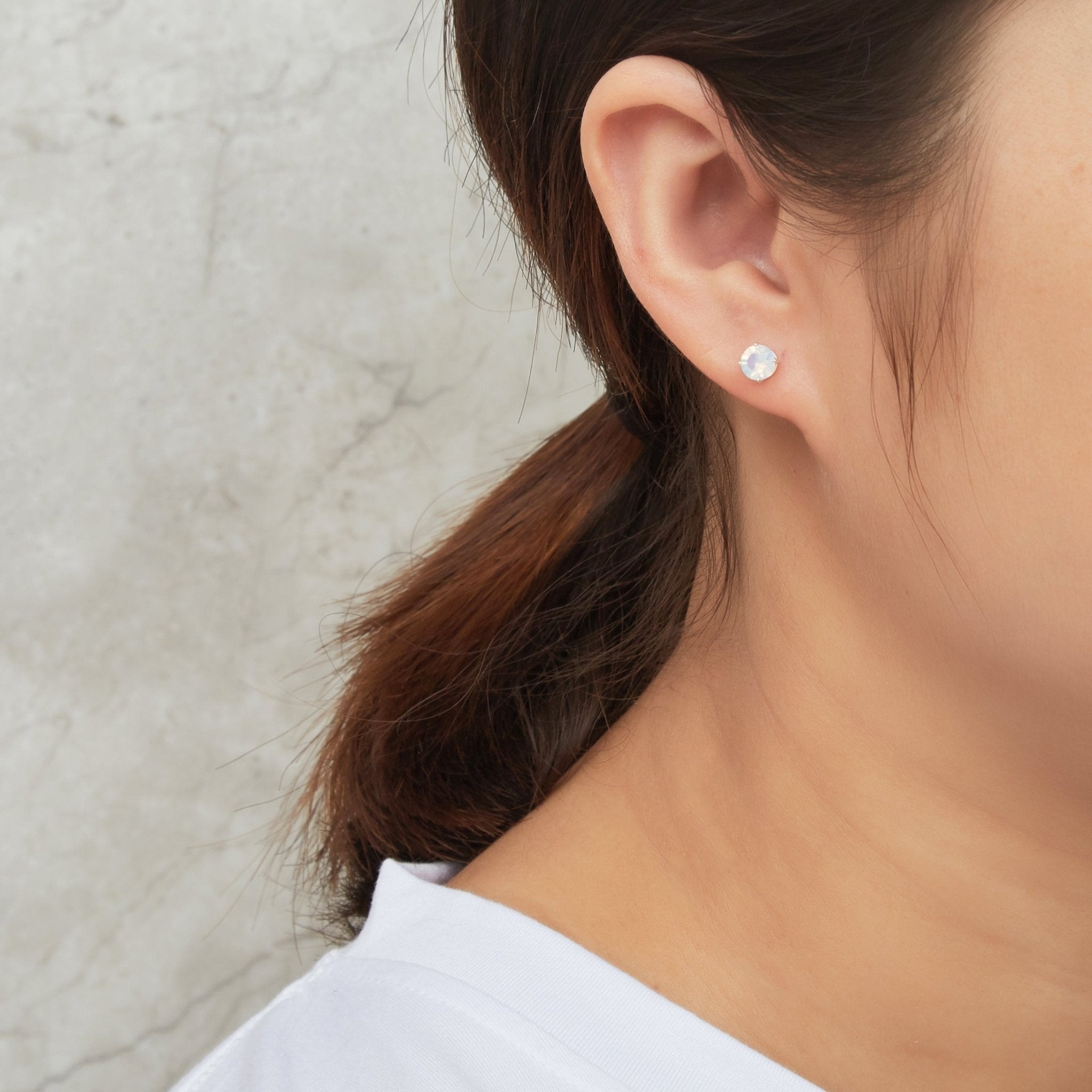 Sterling Silver White Opal Earrings Created with Zircondia® Crystals