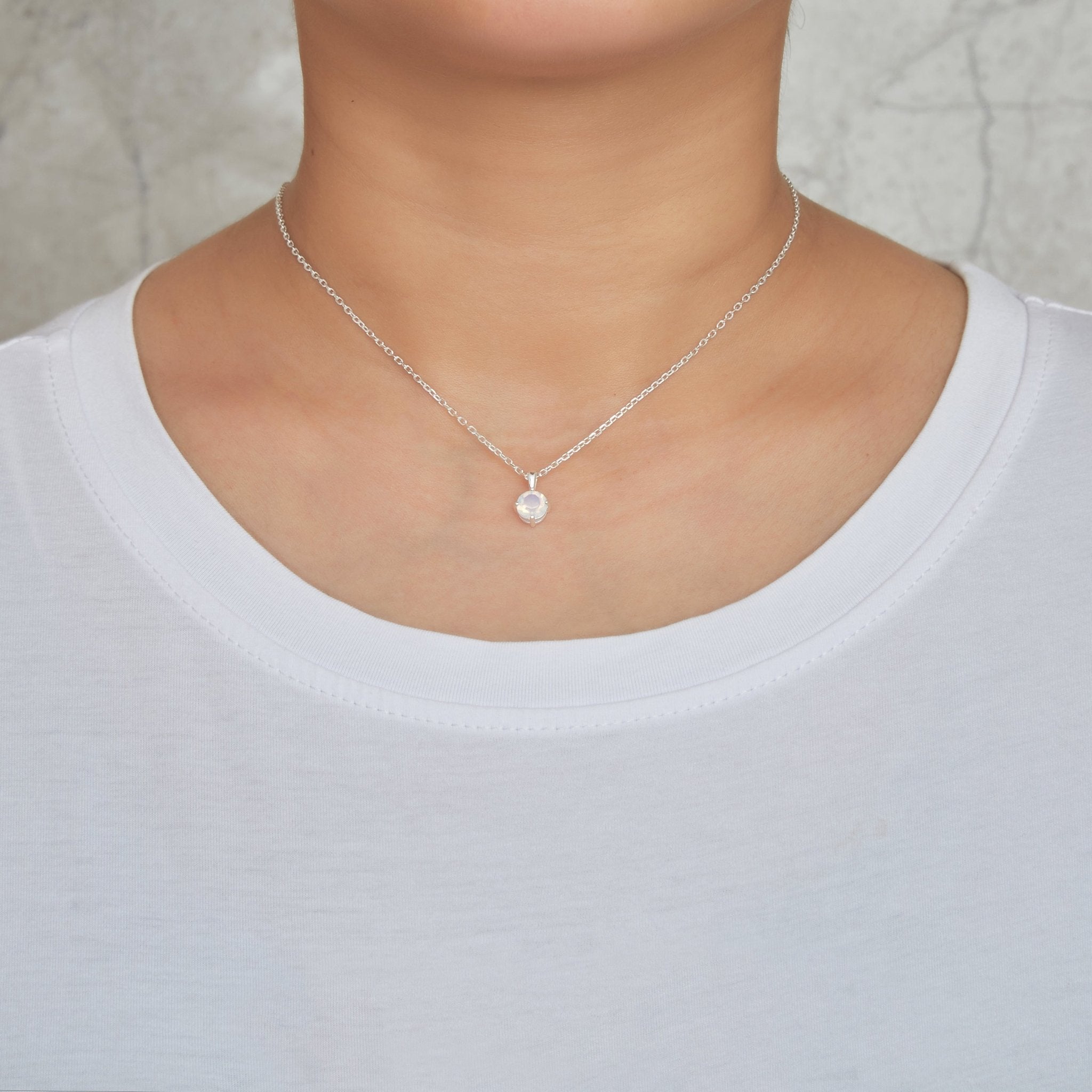 Sterling Silver White Opal Necklace Created with Zircondia® Crystals