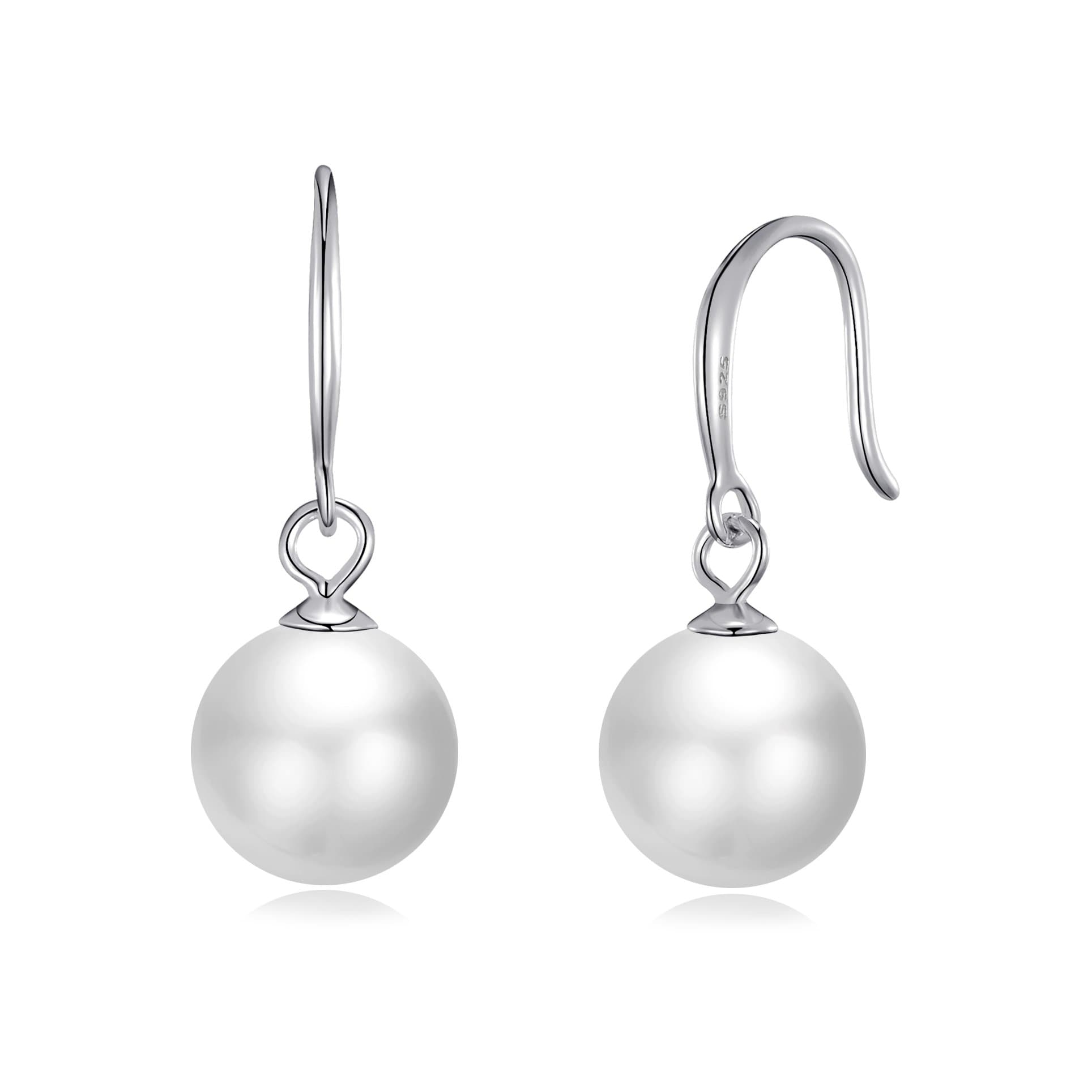 Sterling Silver White Pearl Drop Earrings