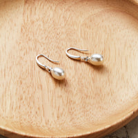 Sterling Silver White Pearl Drop Earrings Created with Zircondia® Crystals