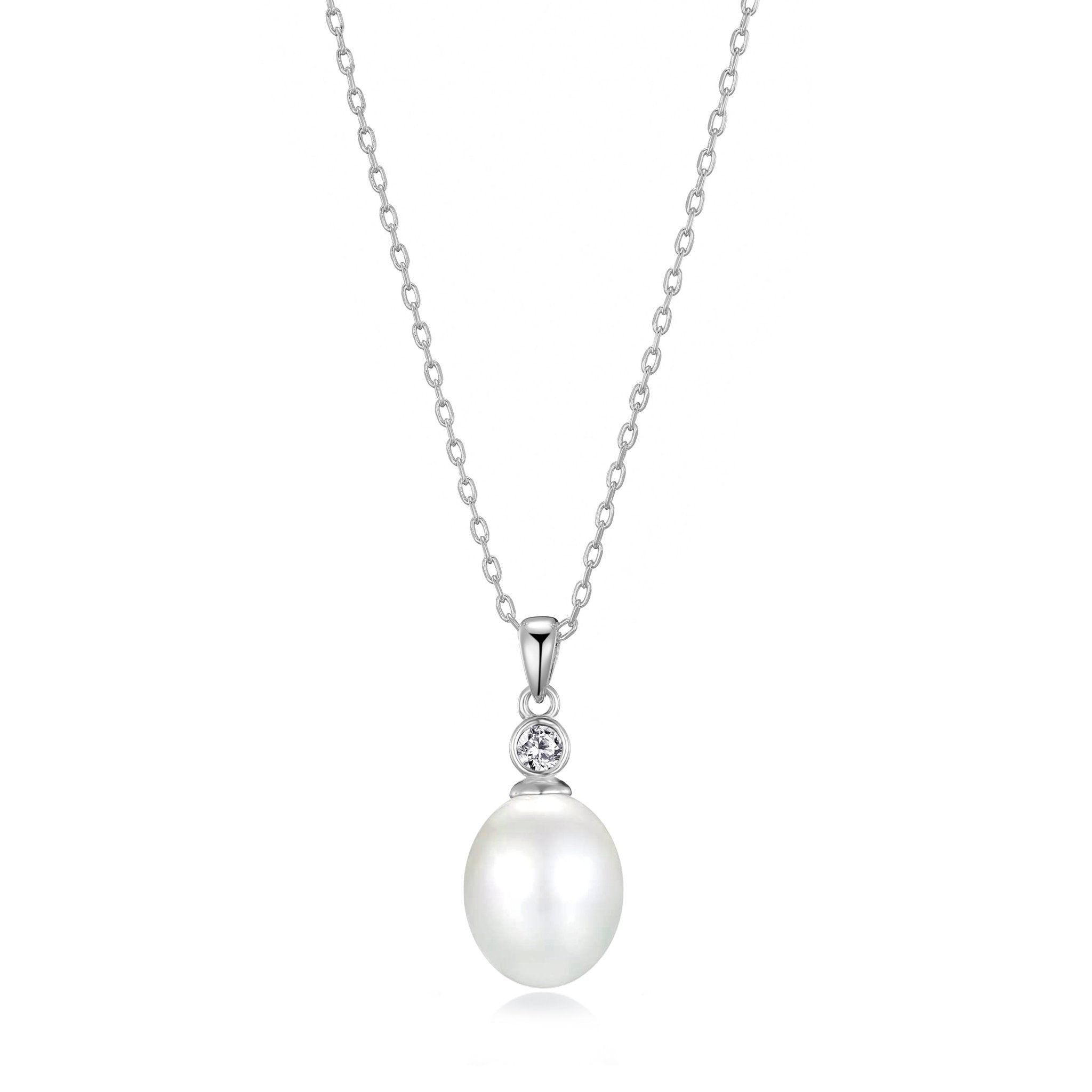 Sterling Silver White Pearl Drop Necklace Created with Zircondia® Crystals