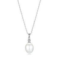 Sterling Silver White Pearl Drop Necklace Created with Zircondia® Crystals