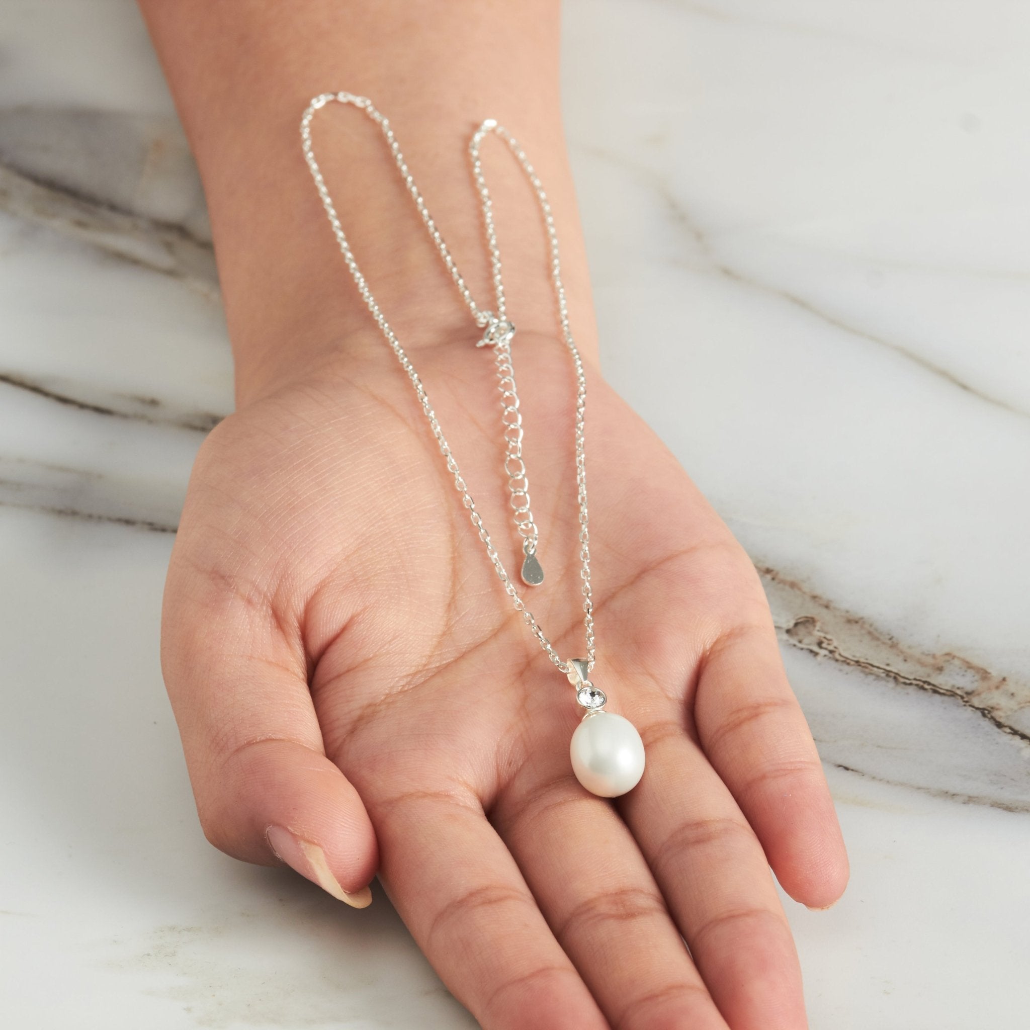 Sterling Silver White Pearl Drop Set Created with Zircondia® Crystals