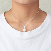 Sterling Silver White Pearl Drop Set Created with Zircondia® Crystals