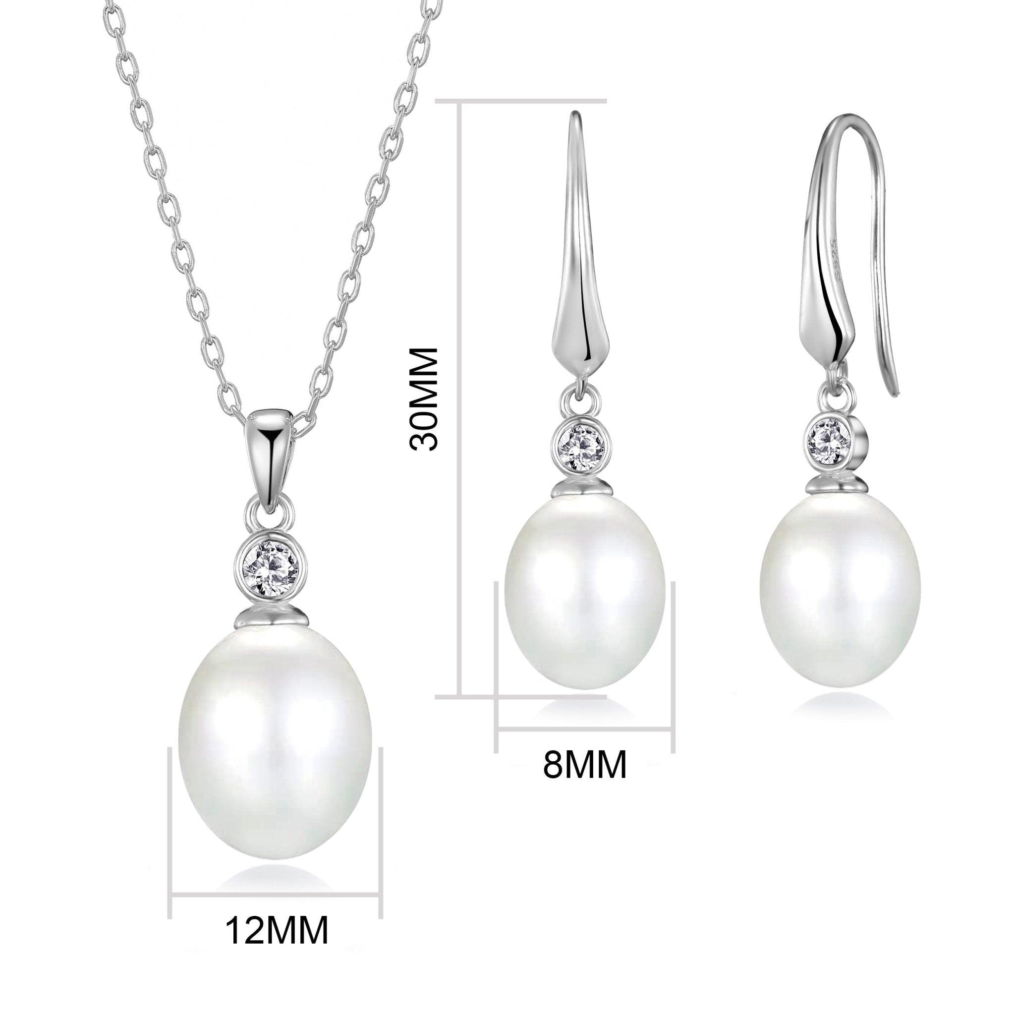 Sterling Silver White Pearl Drop Set Created with Zircondia® Crystals