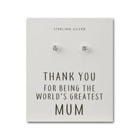 Sterling Silver World's Greatest Mum Crystal Earrings