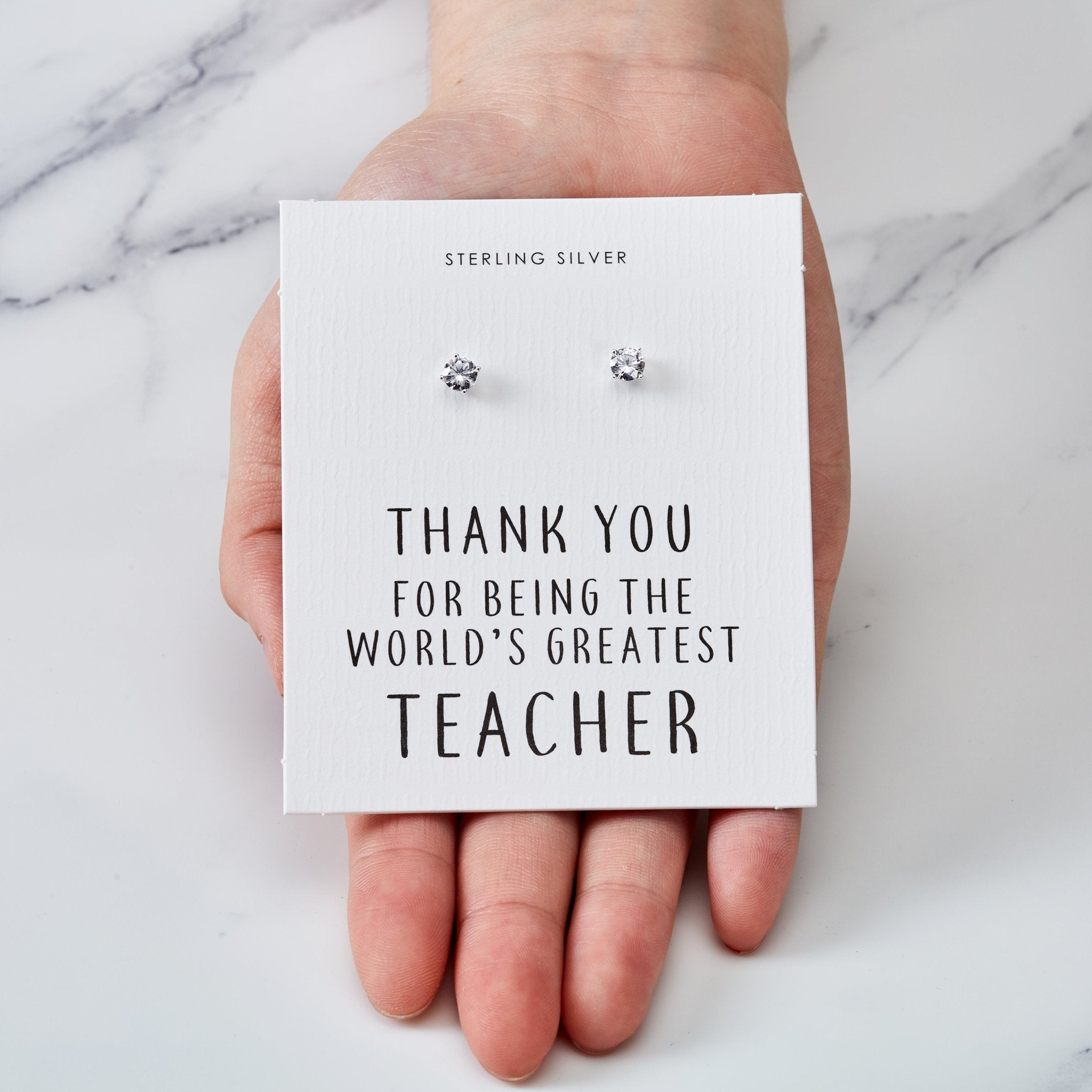 Sterling Silver World's Greatest Teacher Crystal Earrings