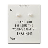 Sterling Silver World's Greatest Teacher Pearl Earrings