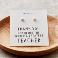 Sterling Silver World's Greatest Teacher Pearl Earrings