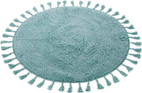 Super Soft Absorbent Non-Slip Round Tasselled Bath Mat 100% Cotton Bathroom Rug in Duck Egg Grey Natural and White by OLIVIA ROCCO