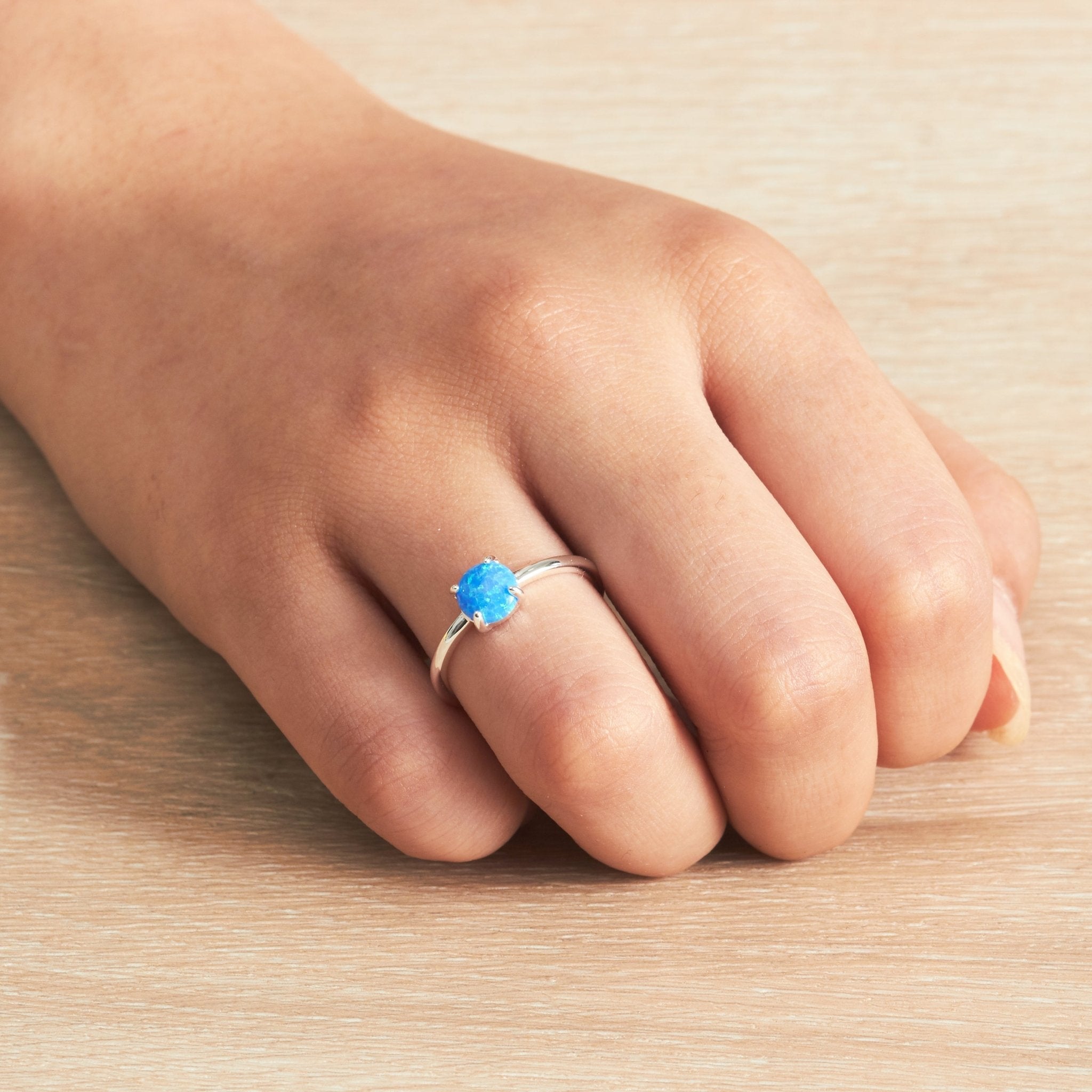Synthetic Blue Opal Adjustable Ring