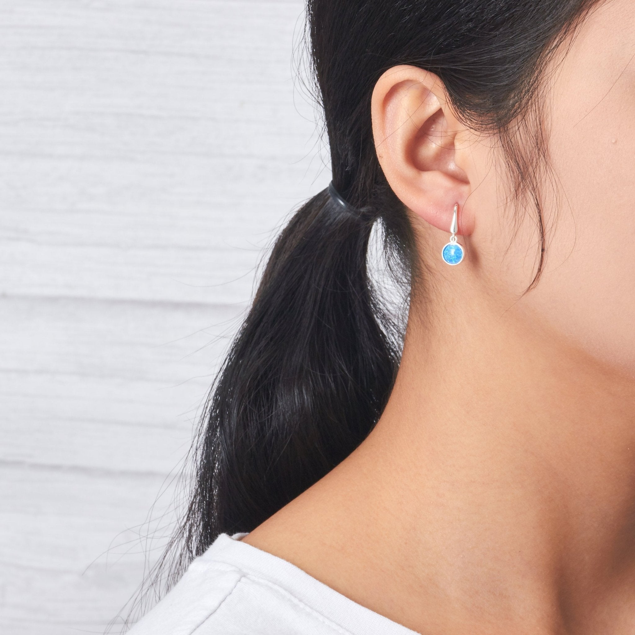 Synthetic Blue Opal Drop Earrings