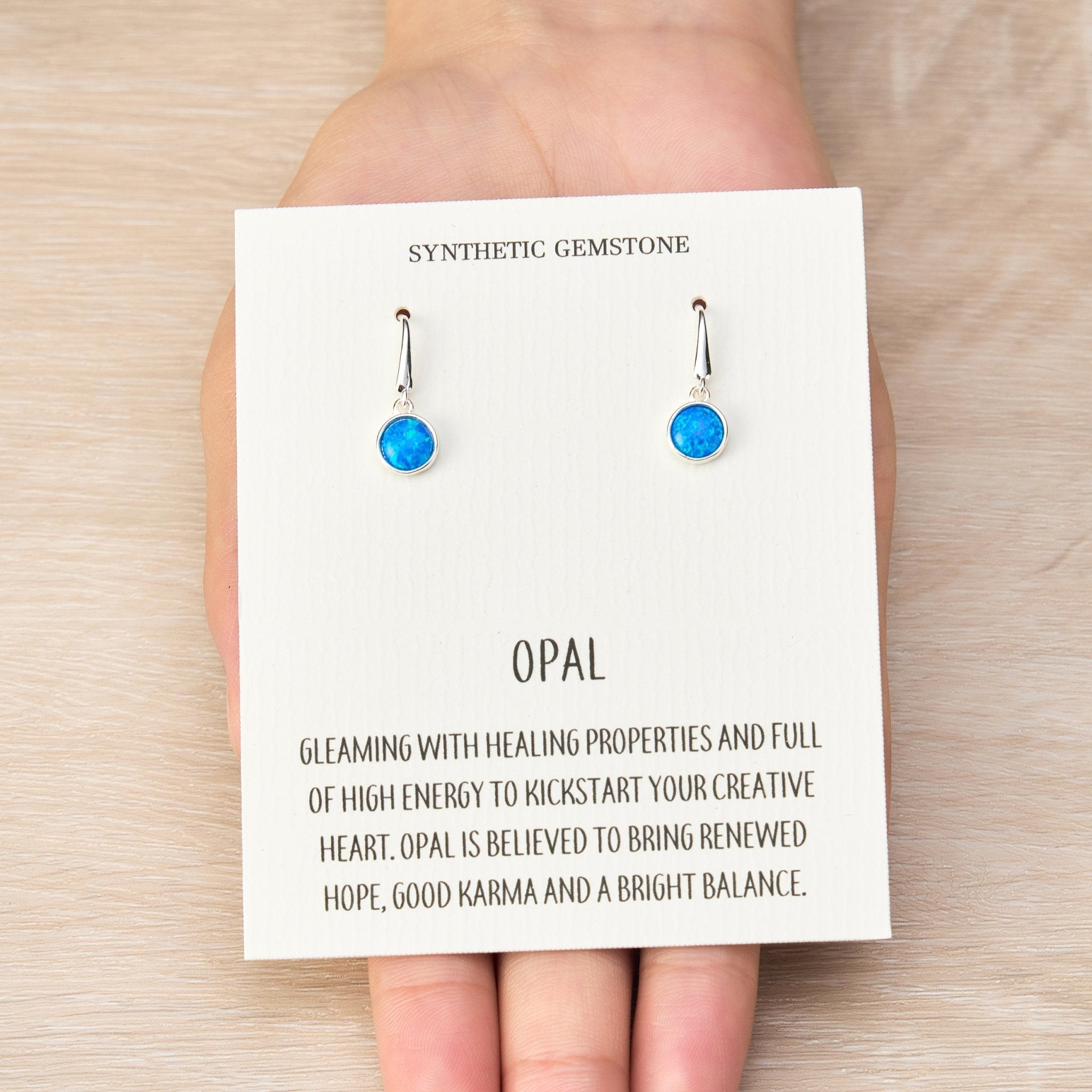 Synthetic Blue Opal Drop Earrings with Quote Card