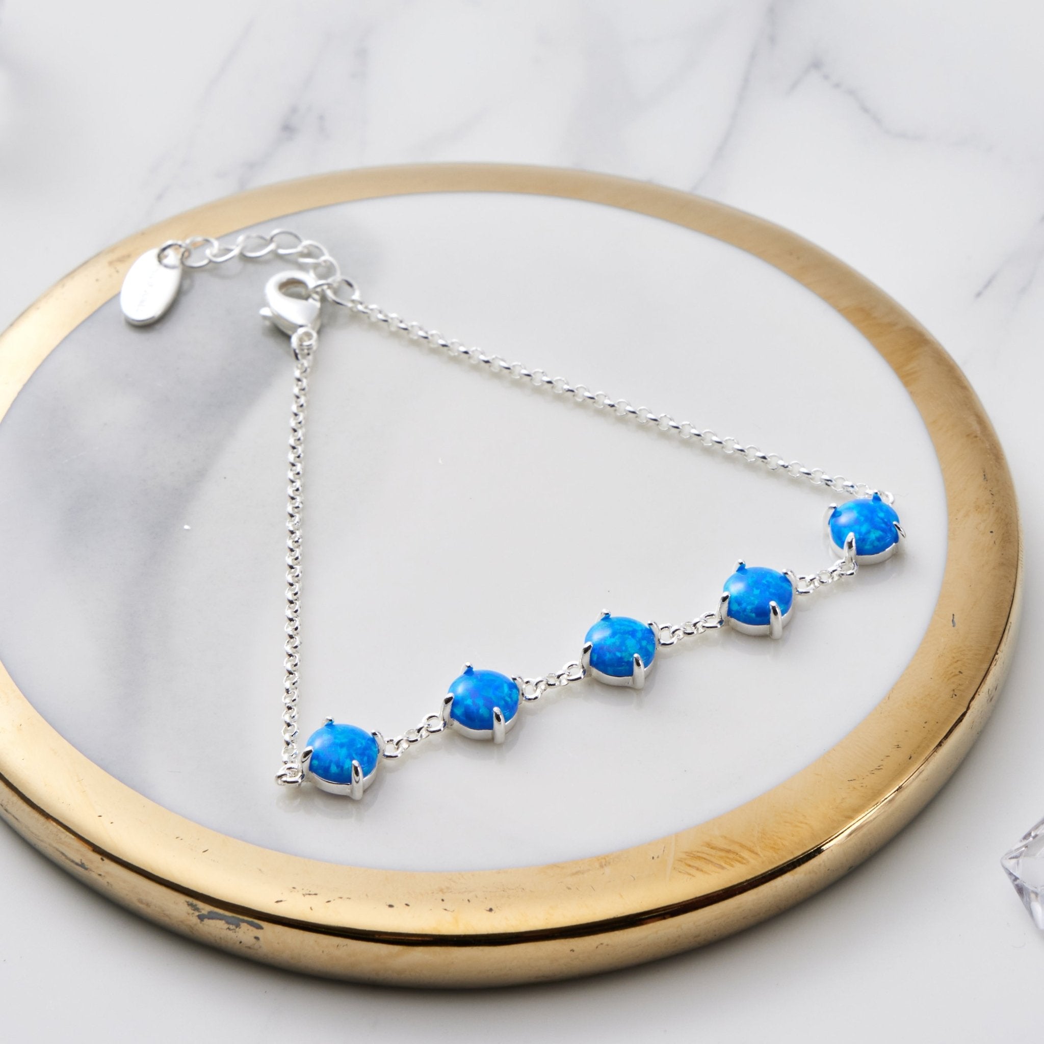 Synthetic Blue Opal Gemstone Bracelet with Quote Card