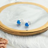 Synthetic Blue Opal Heart Stud Earrings
