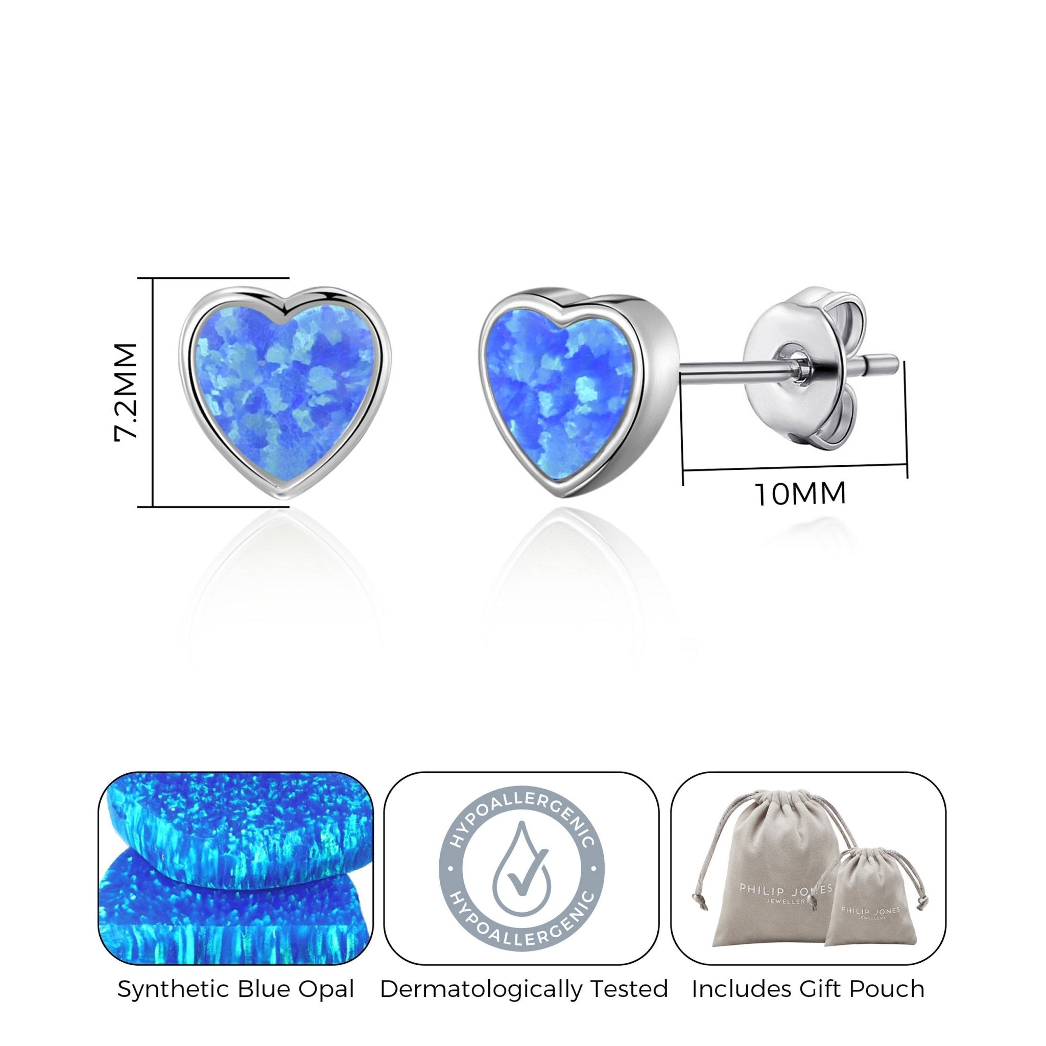 Synthetic Blue Opal Heart Stud Earrings with Quote Card