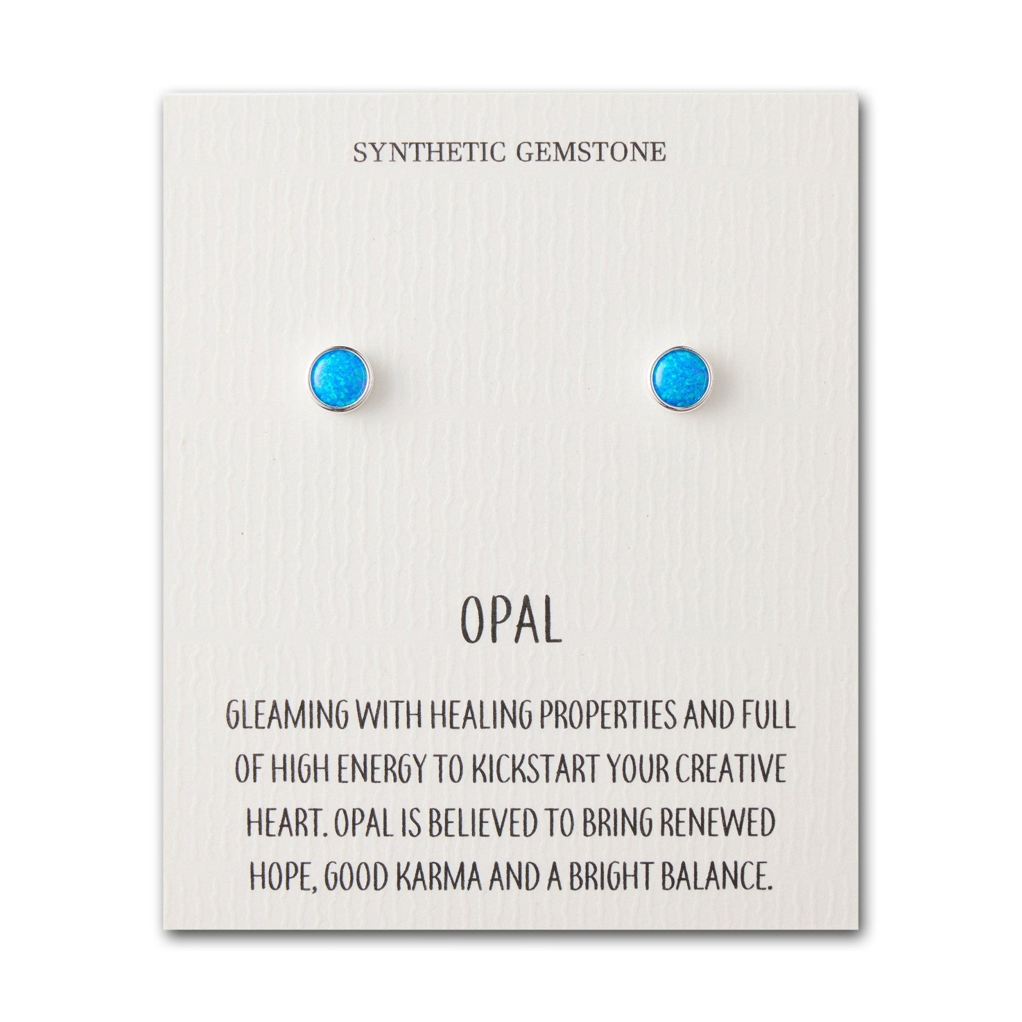 Synthetic Blue Opal Stud Earrings with Quote Card
