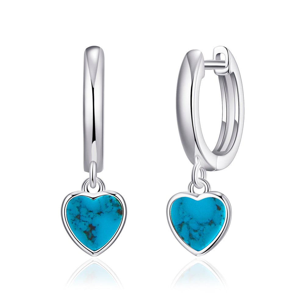 Synthetic Turquoise Gemstone Heart Charm Hoop Earrings