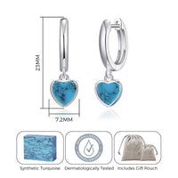 Synthetic Turquoise Gemstone Heart Charm Hoop Earrings with Quote Card