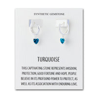 Synthetic Turquoise Gemstone Heart Charm Hoop Earrings with Quote Card