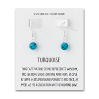 Synthetic Turquoise Gemstone Round Drop Earrings with Quote Card