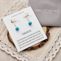 Synthetic Turquoise Gemstone Round Drop Earrings with Quote Card