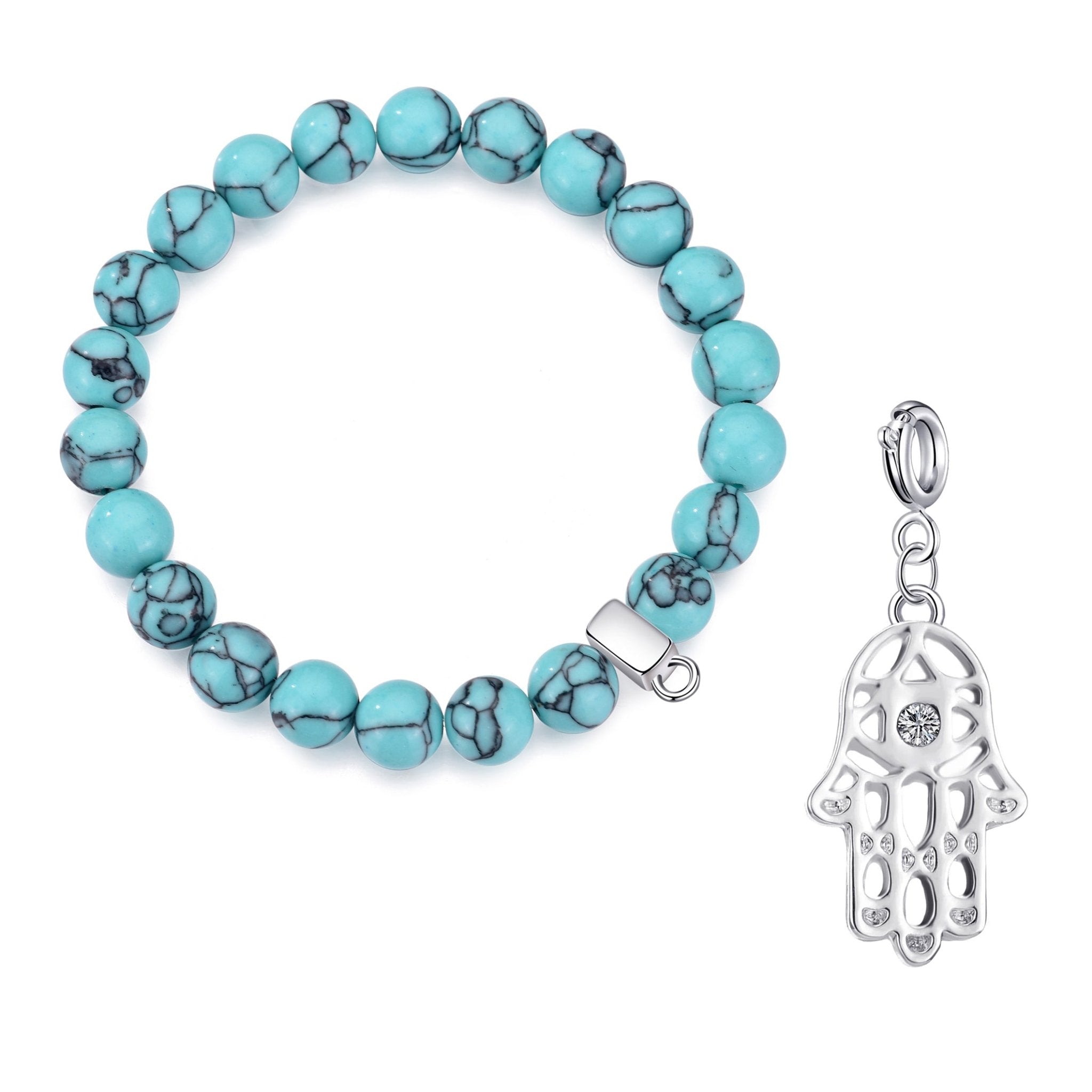 Synthetic Turquoise Gemstone Stretch Bracelet with Charm Created with Zircondia® Crystals
