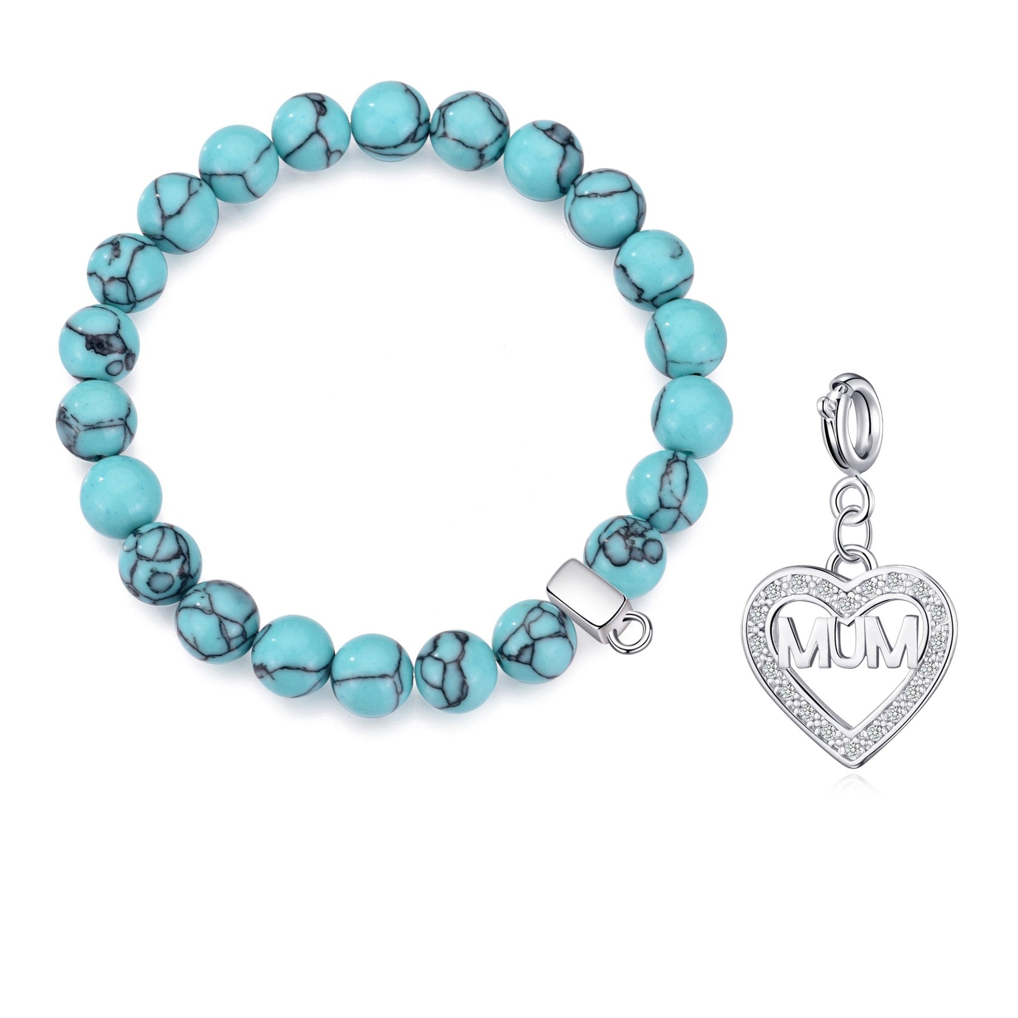 Synthetic Turquoise Gemstone Stretch Bracelet with Charm Created with Zircondia® Crystals