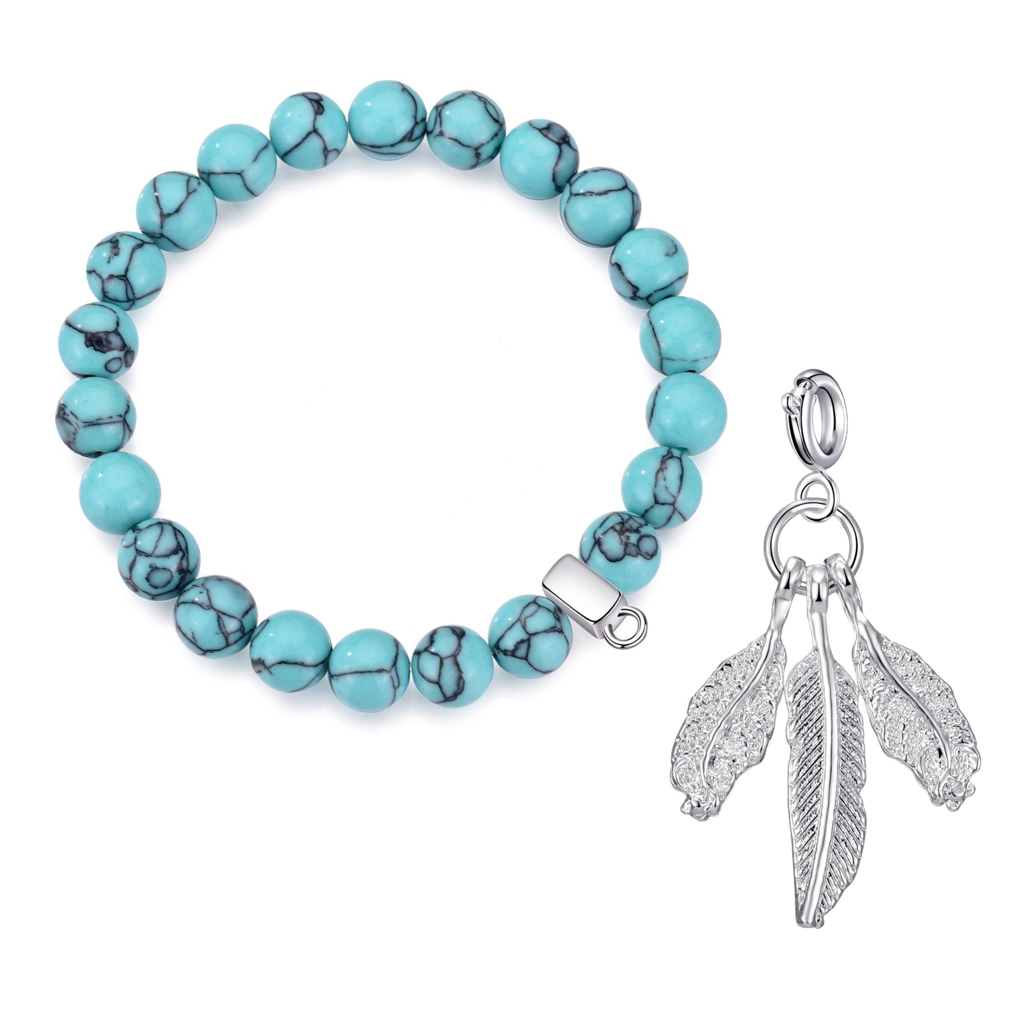 Synthetic Turquoise Gemstone Stretch Bracelet with Charm Created with Zircondia® Crystals