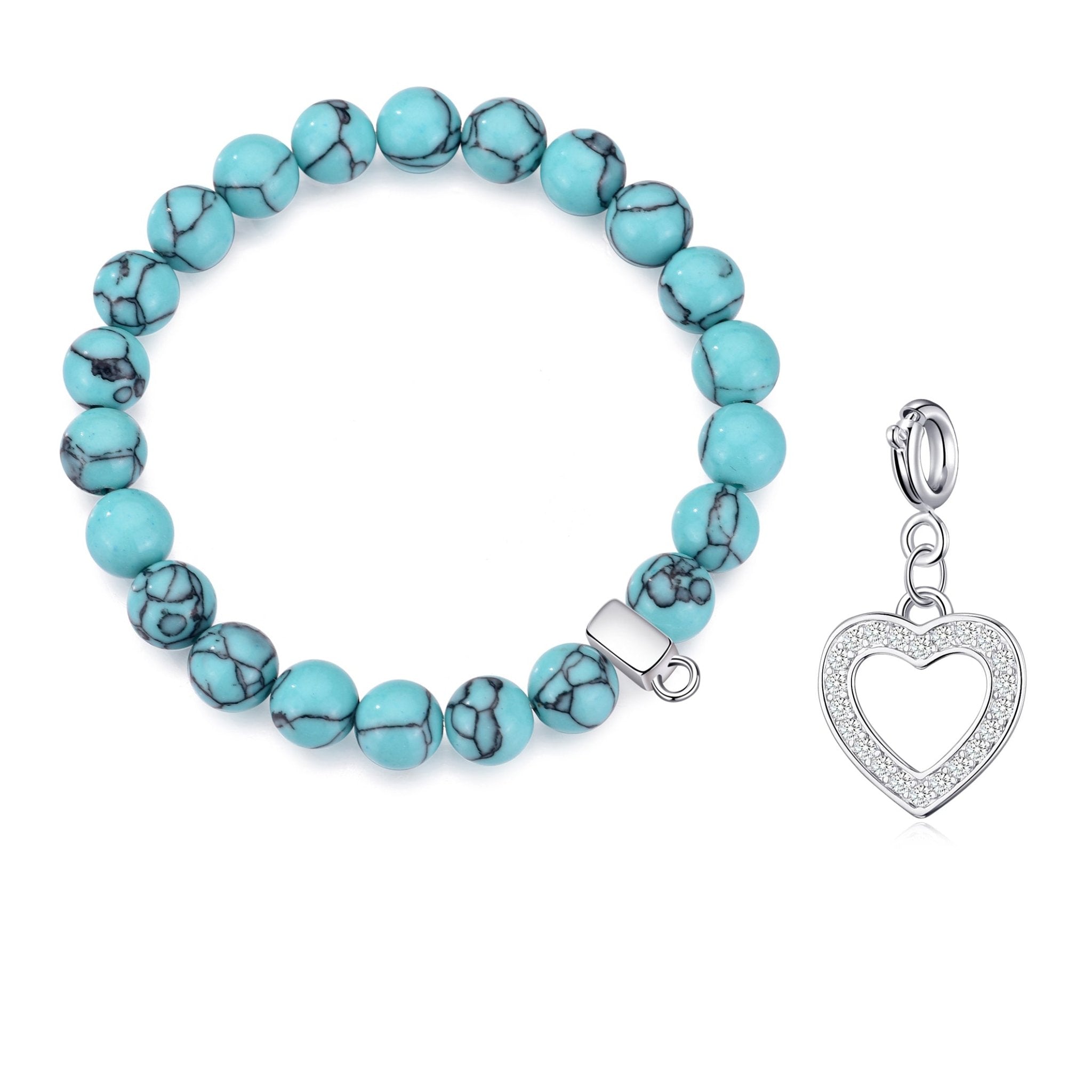 Synthetic Turquoise Gemstone Stretch Bracelet with Charm Created with Zircondia® Crystals