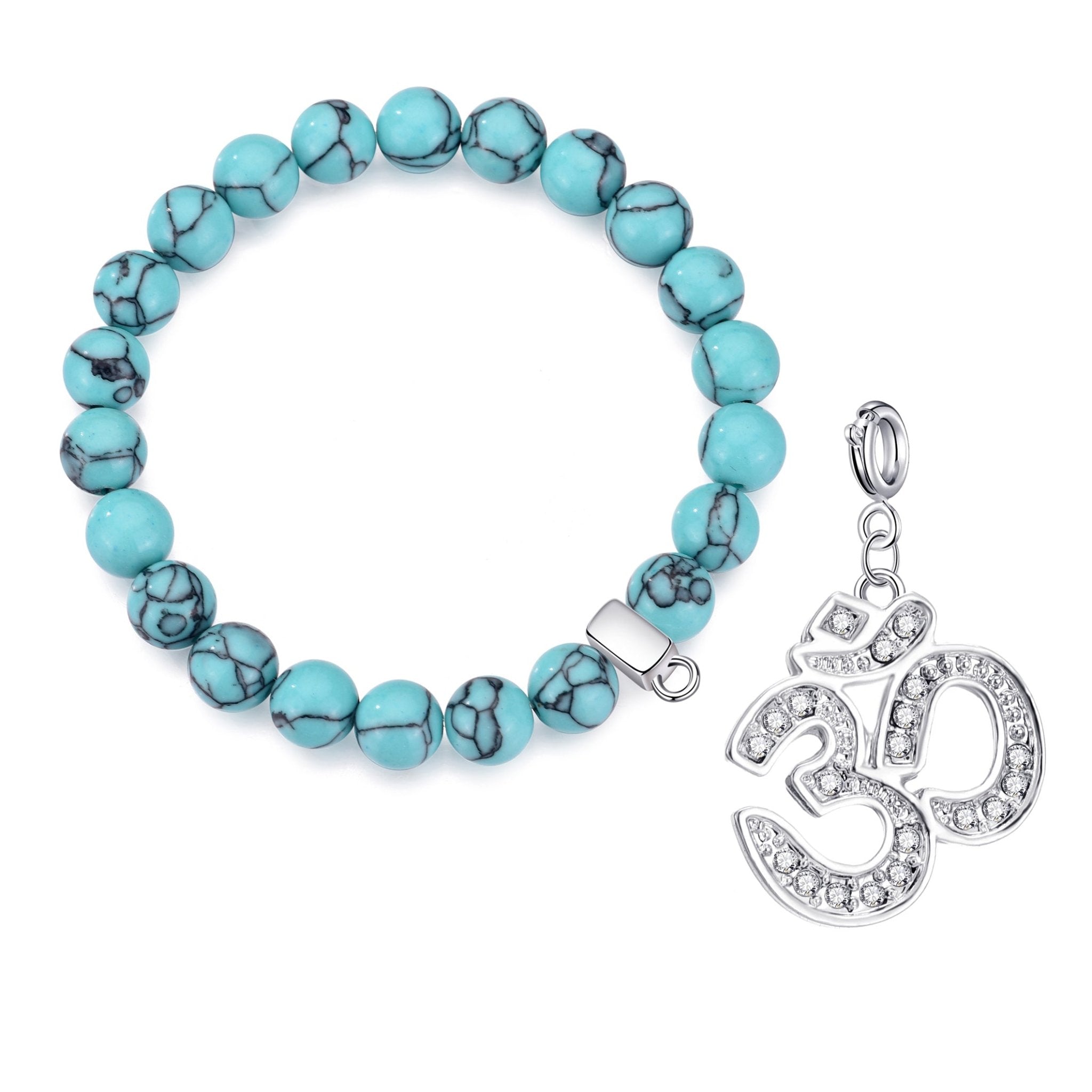 Synthetic Turquoise Gemstone Stretch Bracelet with Charm Created with Zircondia® Crystals