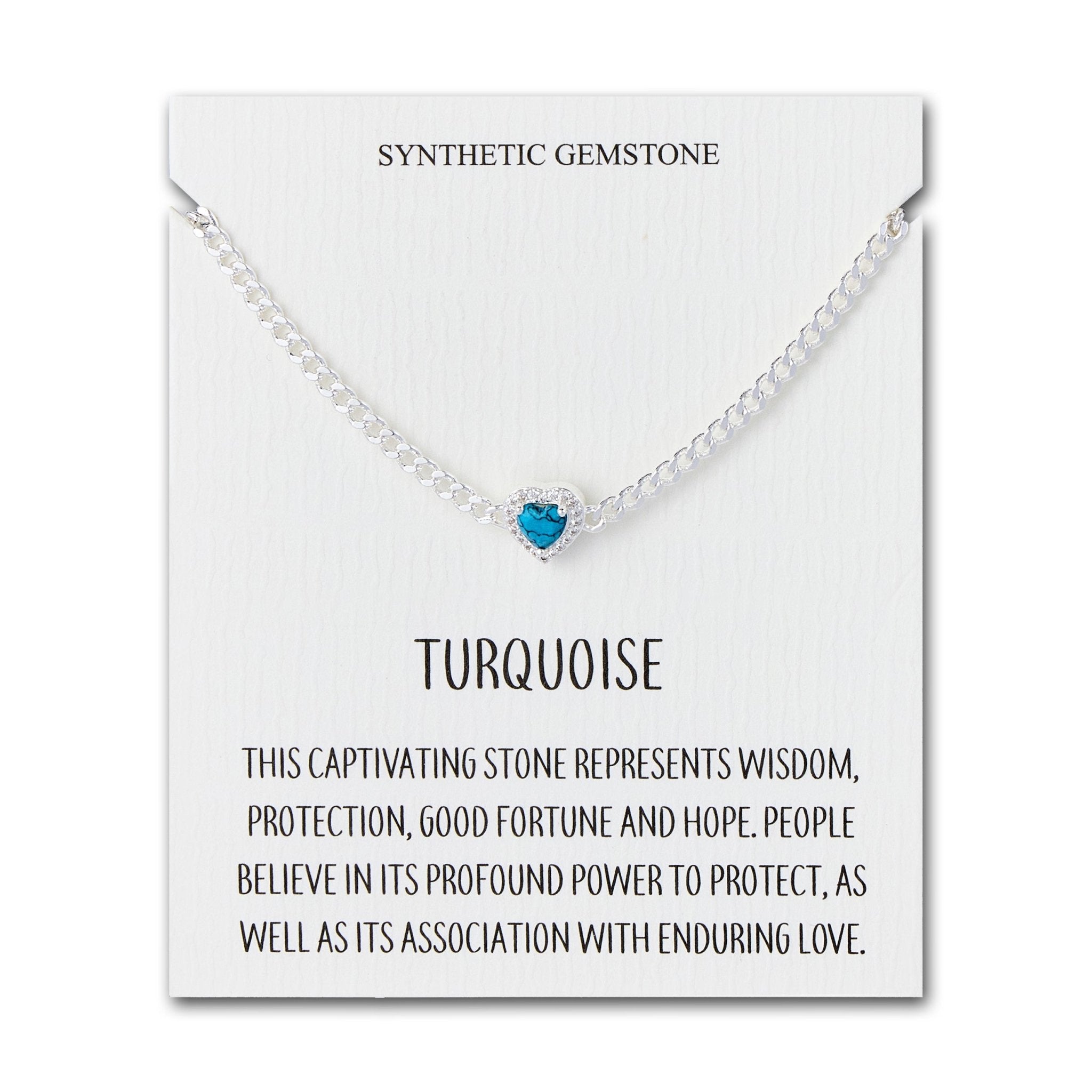 Synthetic Turquoise Heart Gemstone Bracelet with Quote Card Created with Zircondia® Crystals