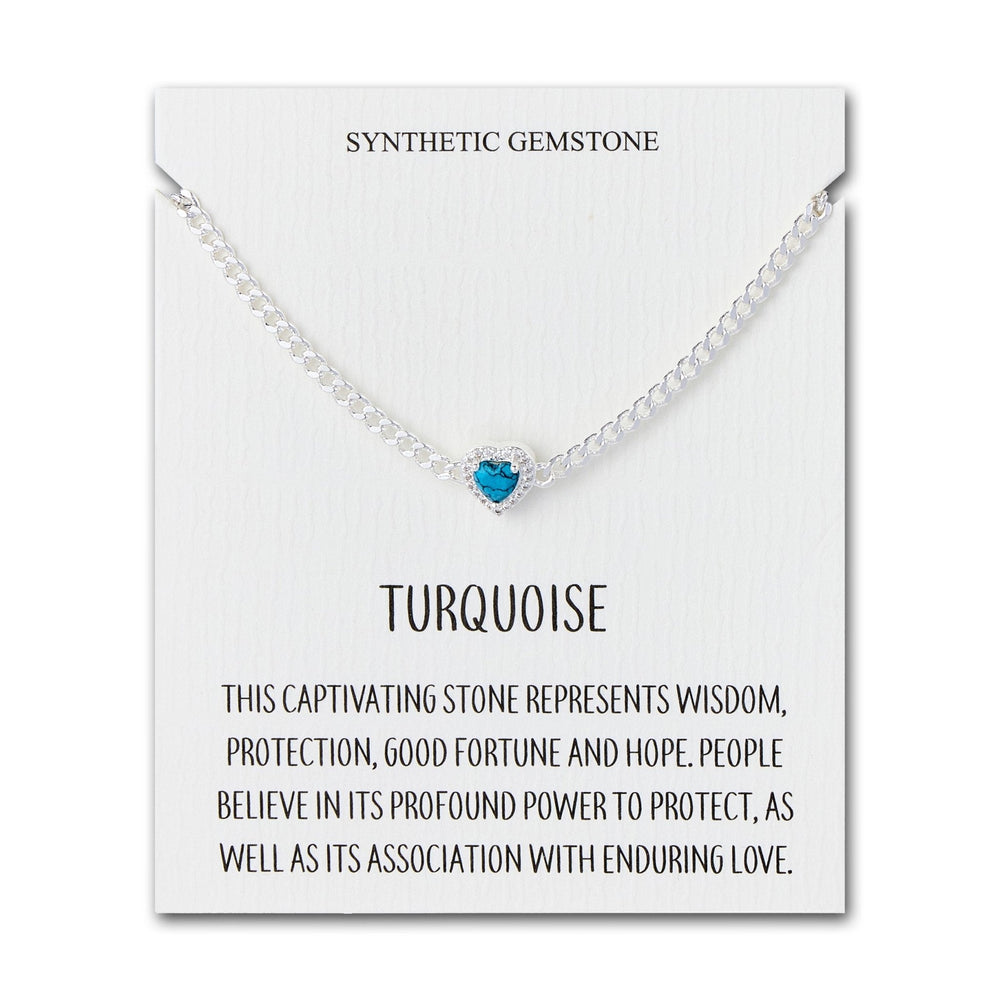 Synthetic Turquoise Heart Gemstone Bracelet with Quote Card Created with Zircondia® Crystals