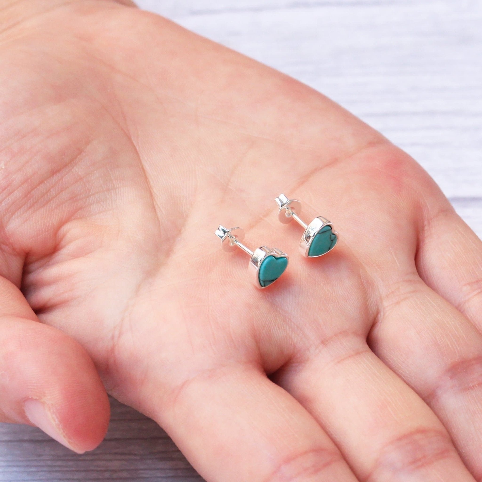 Synthetic Turquoise Heart Stud Earrings