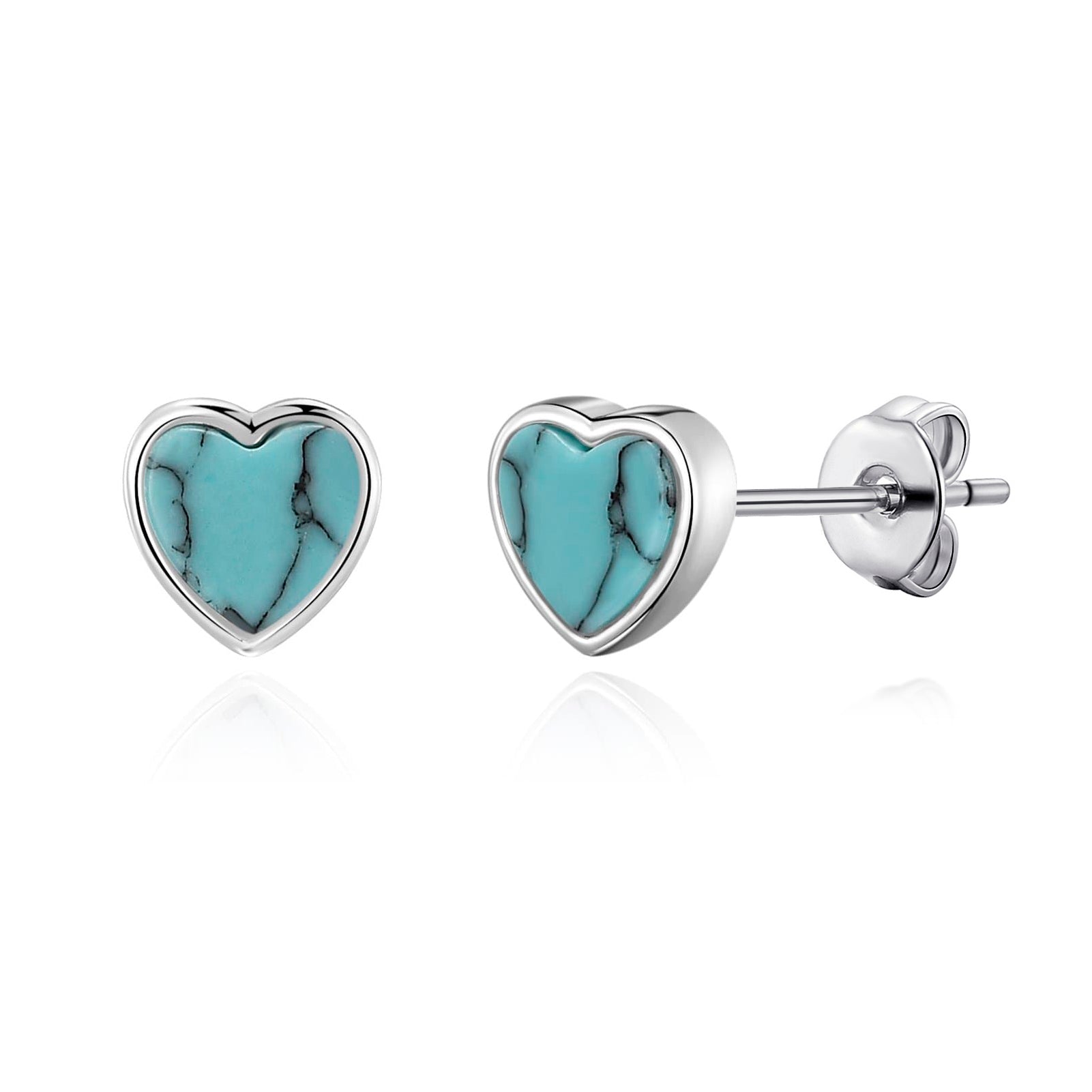 Synthetic Turquoise Heart Stud Earrings with Quote Card