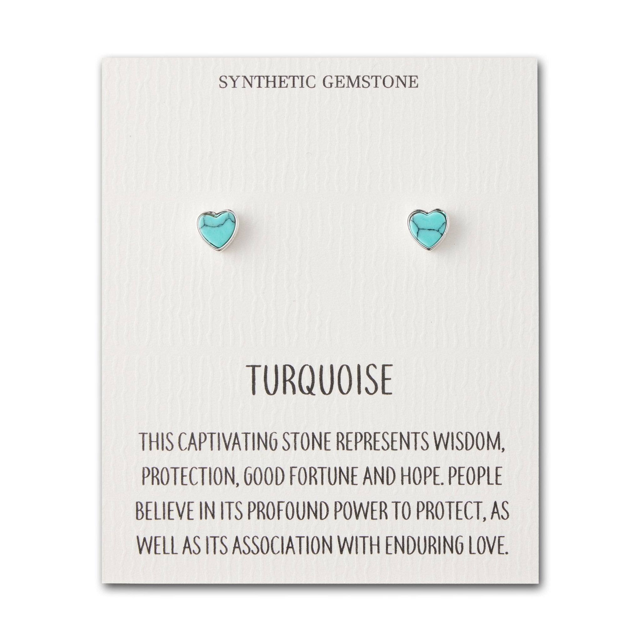 Synthetic Turquoise Heart Stud Earrings with Quote Card