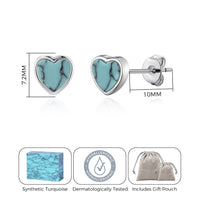 Synthetic Turquoise Heart Stud Earrings with Quote Card