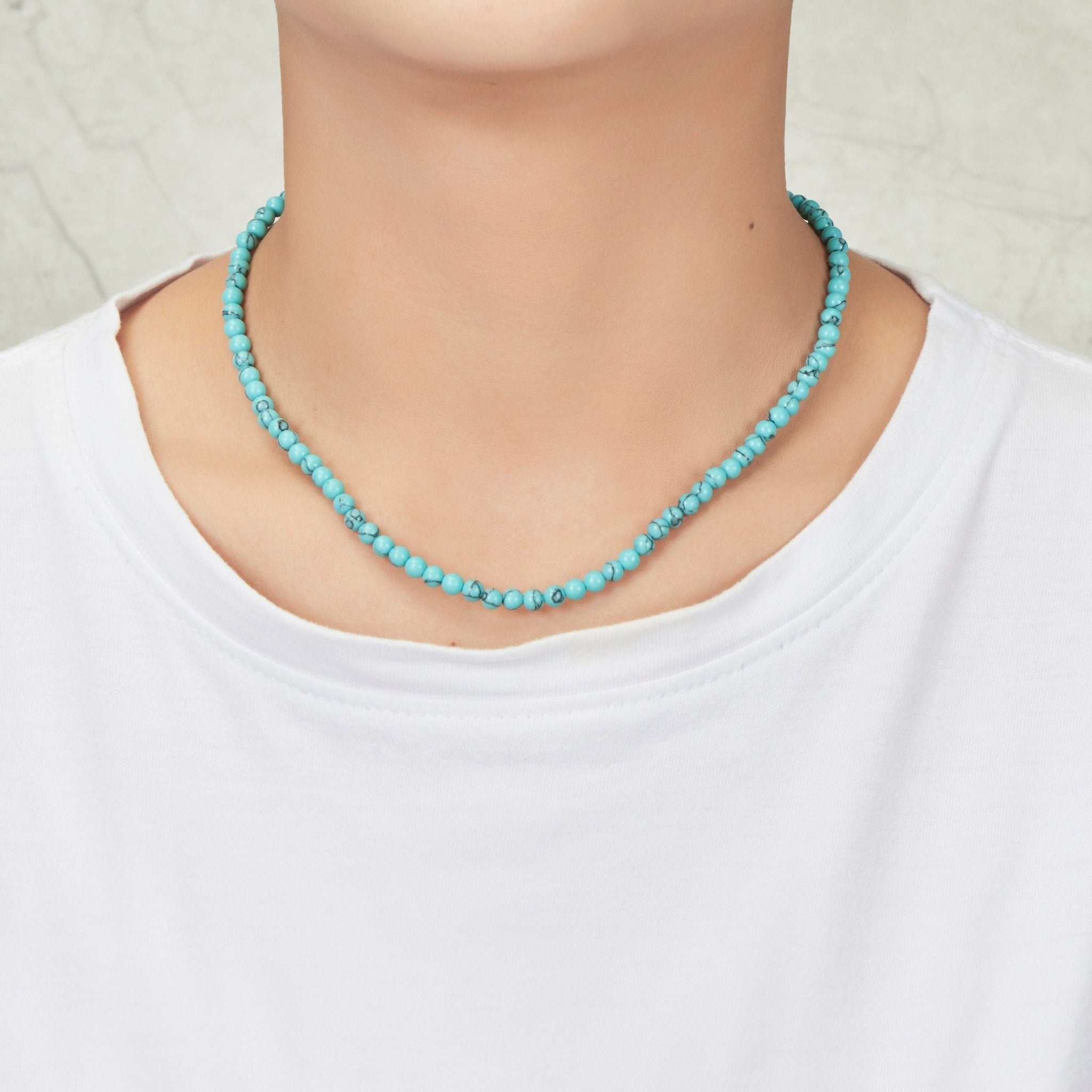 Synthetic Turquoise Mini Beaded Gemstone Necklace