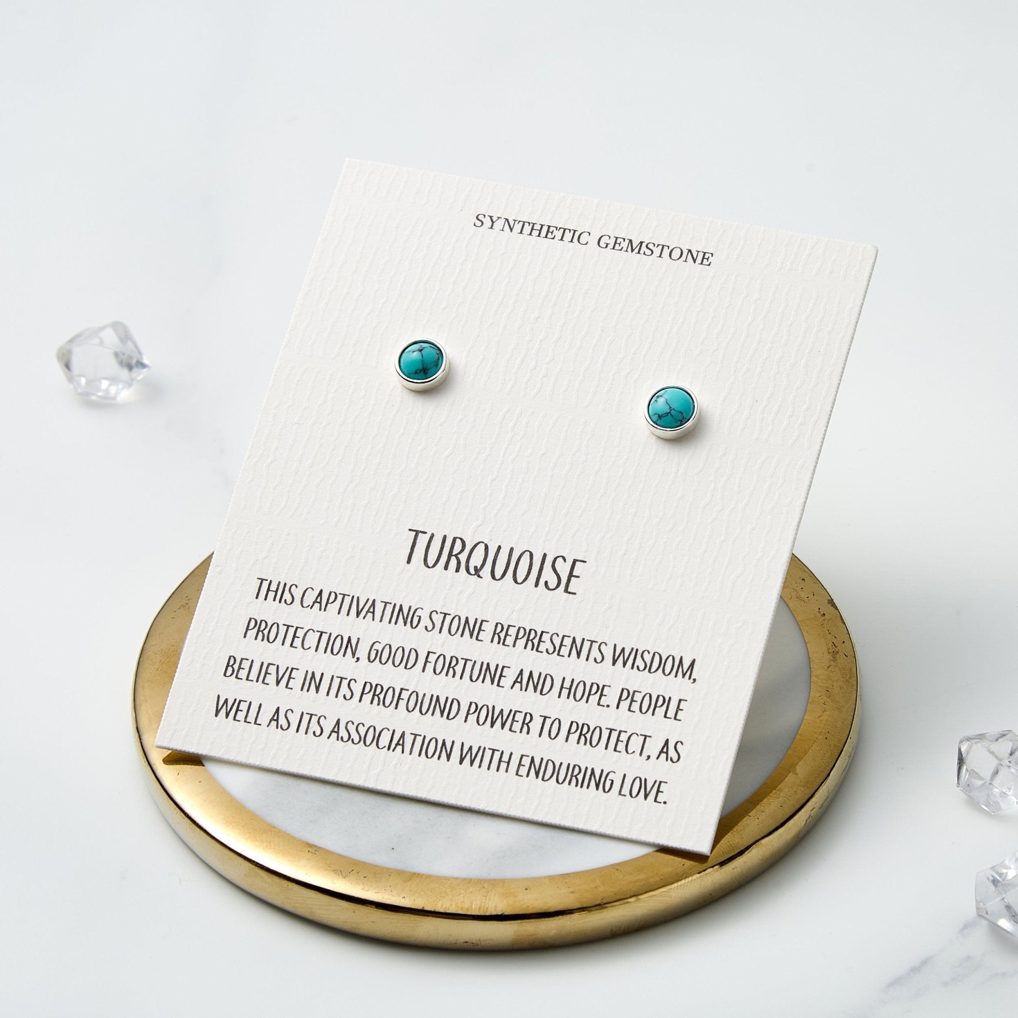 Synthetic Turquoise Stud Earrings with Quote Card