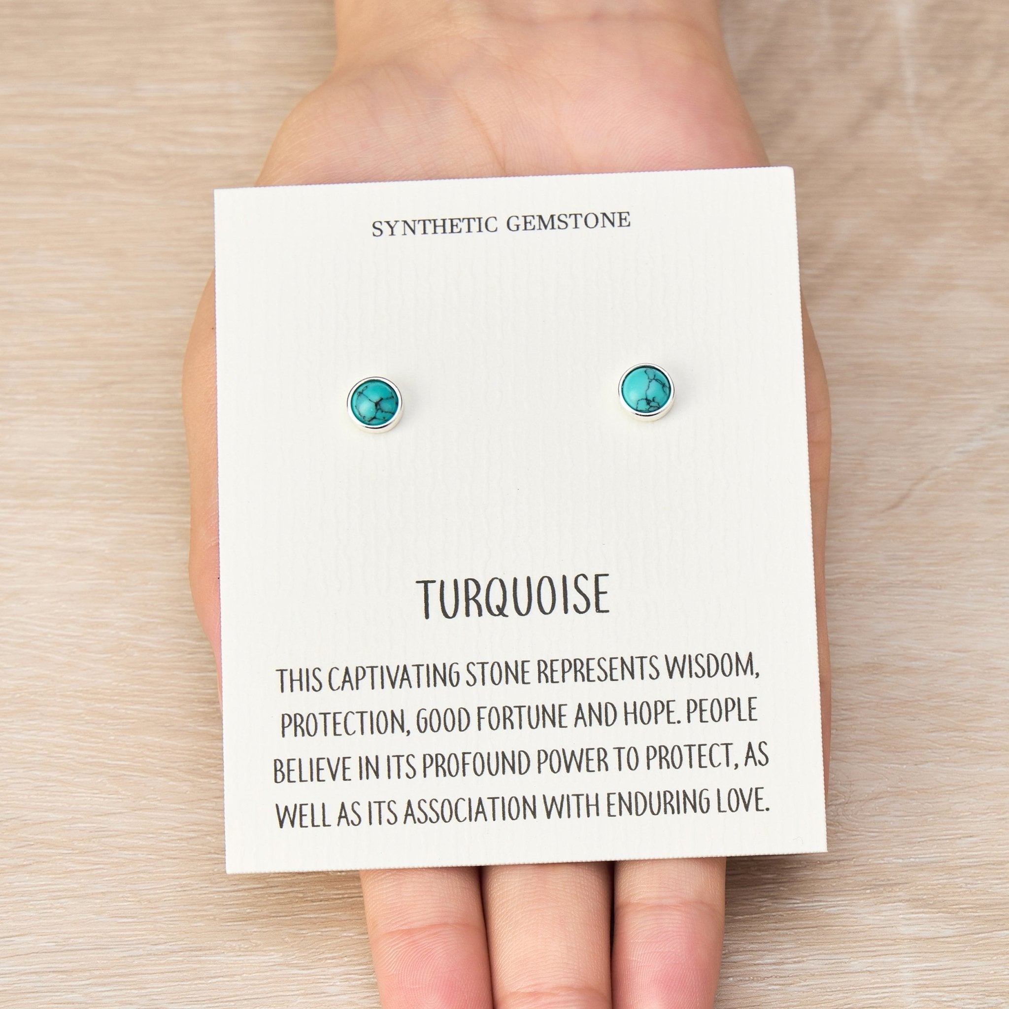 Synthetic Turquoise Stud Earrings with Quote Card