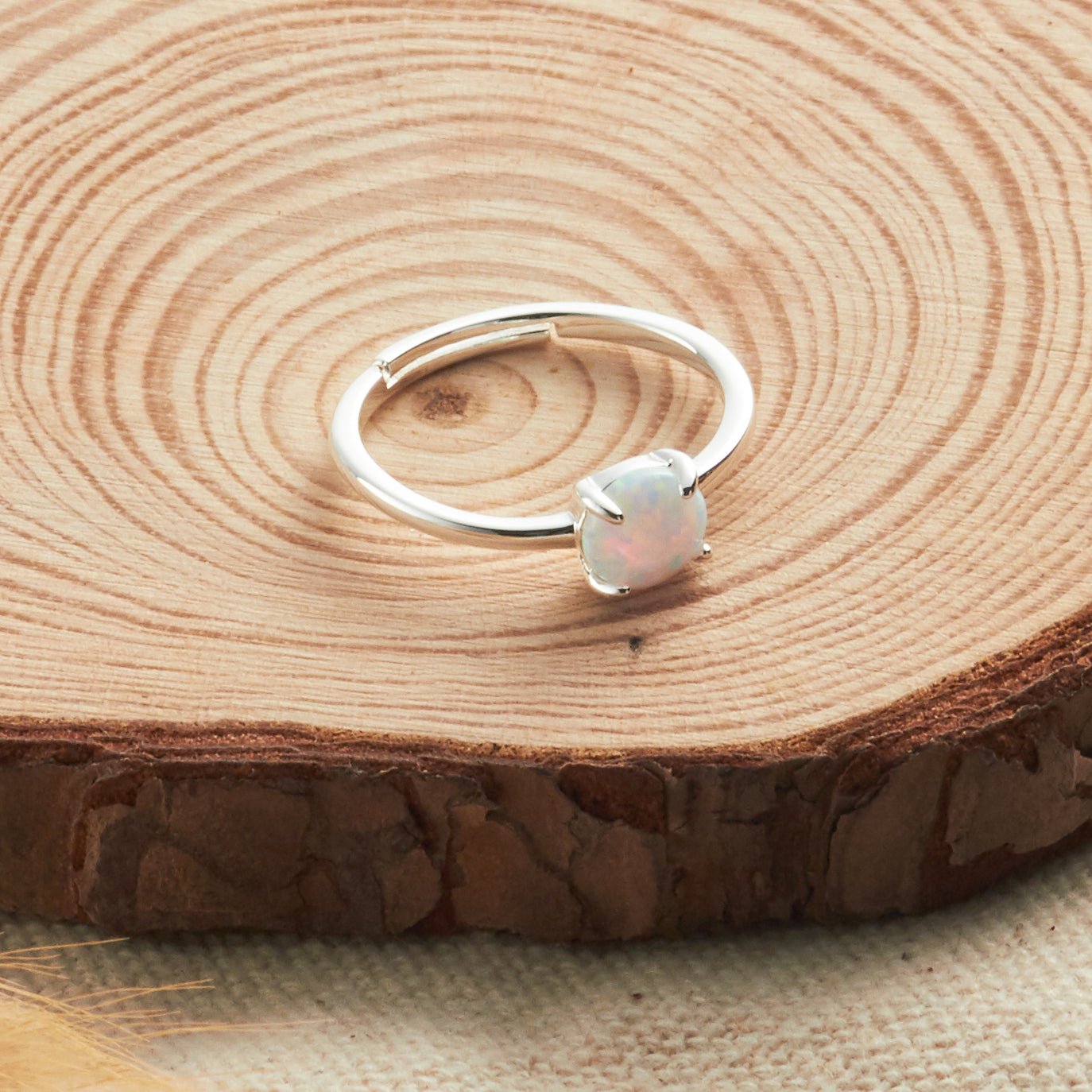 Synthetic White Opal Adjustable Ring