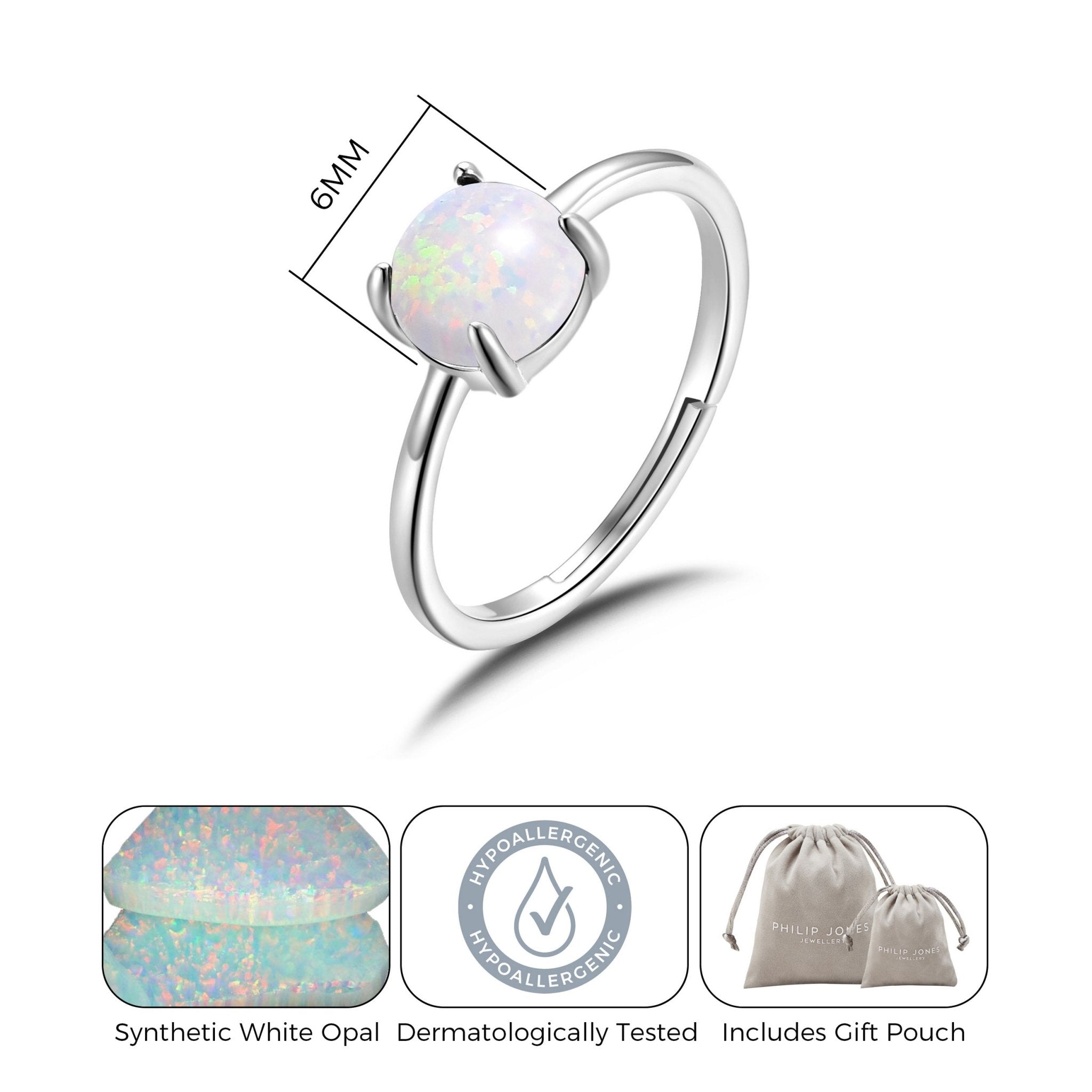 Synthetic White Opal Adjustable Ring with Quote Card