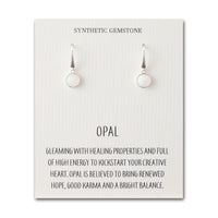 Synthetic White Opal Drop Earrings with Quote Card