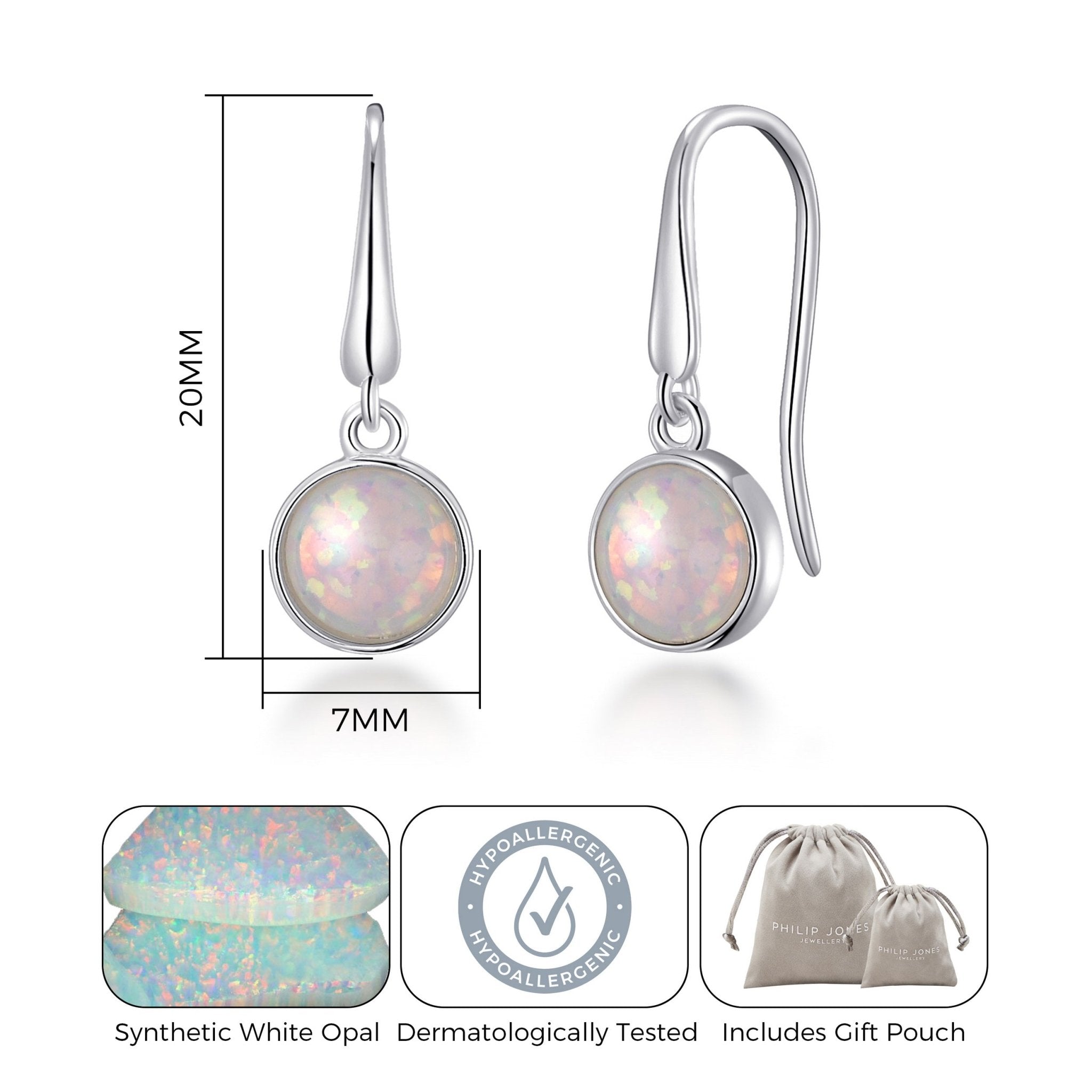 Synthetic White Opal Drop Earrings with Quote Card