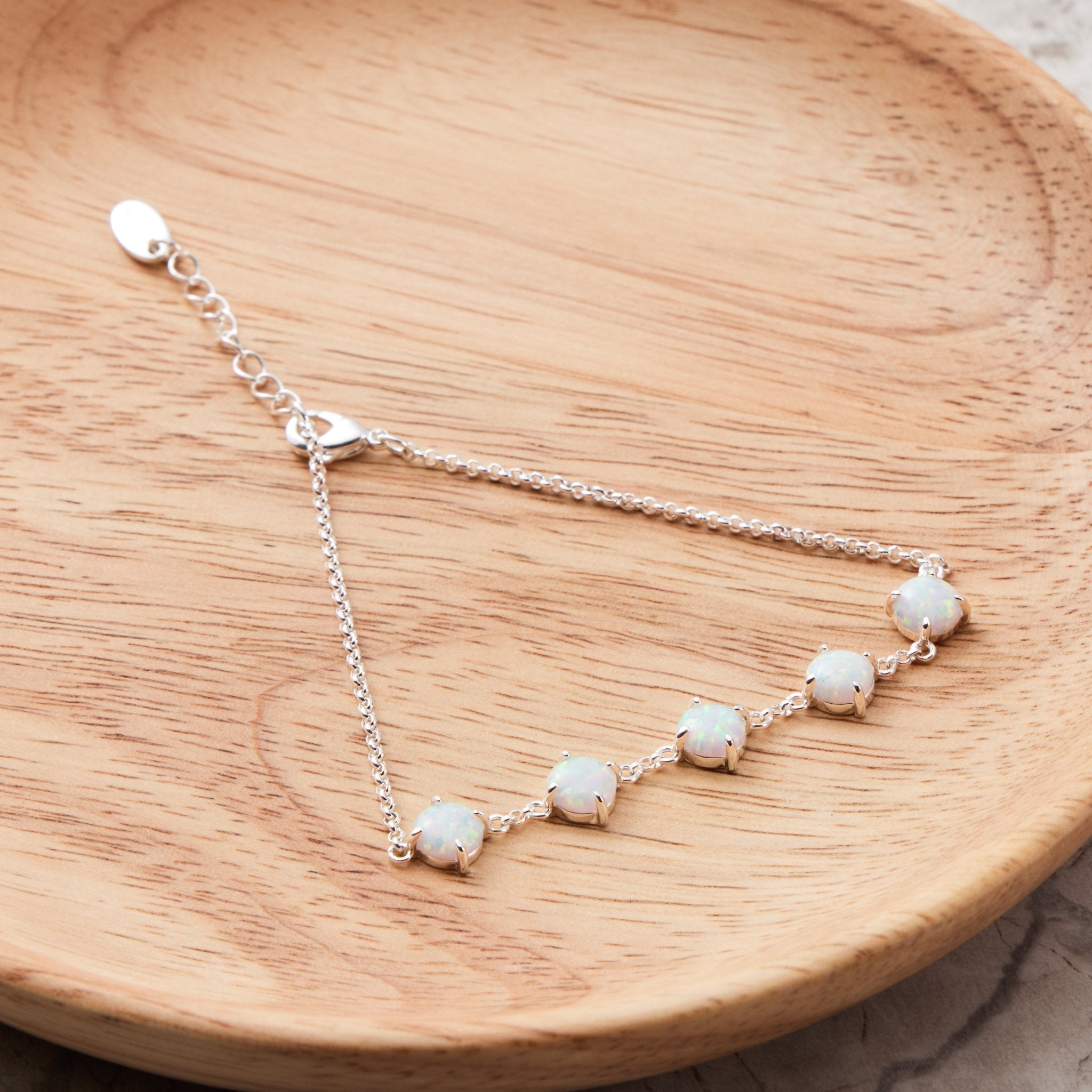 Synthetic White Opal Gemstone Bracelet with Quote Card